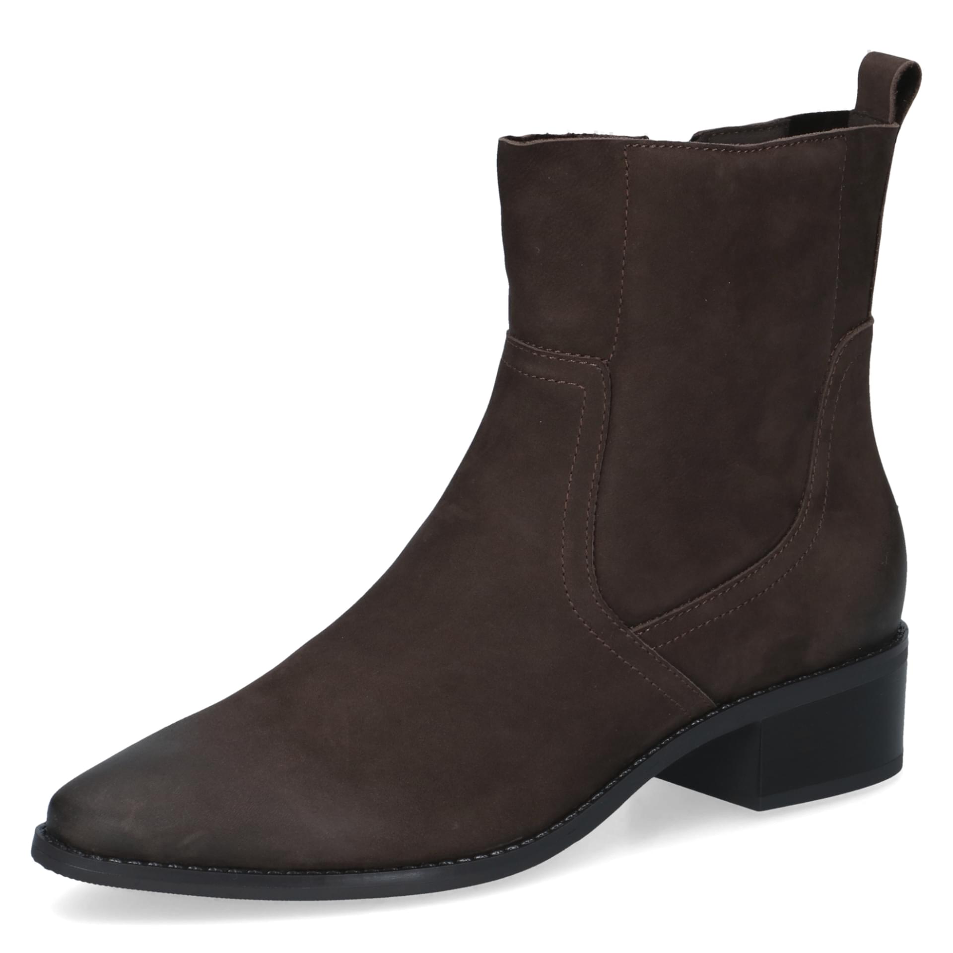 Caprice Harmony Bottines cuir in Dk Brown Nubuc, vue trois-quarts (SKU 9-25310-47--344)
