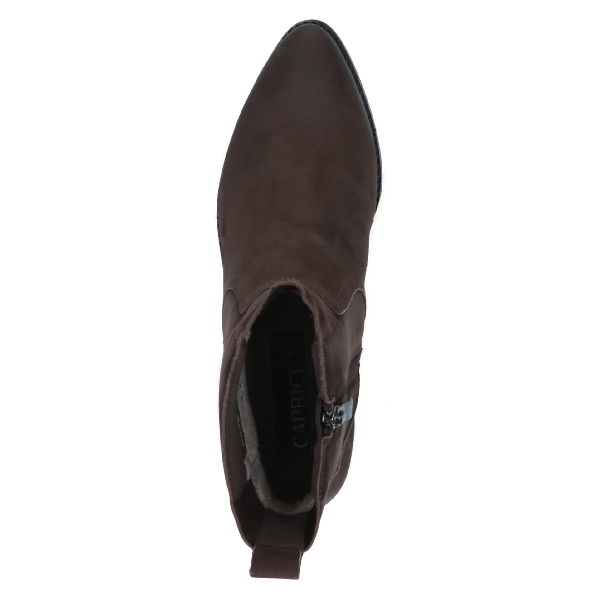 Caprice Harmony Bottines cuir in Dk Brown Nubuc, vue de dessus (SKU 9-25310-47--344)