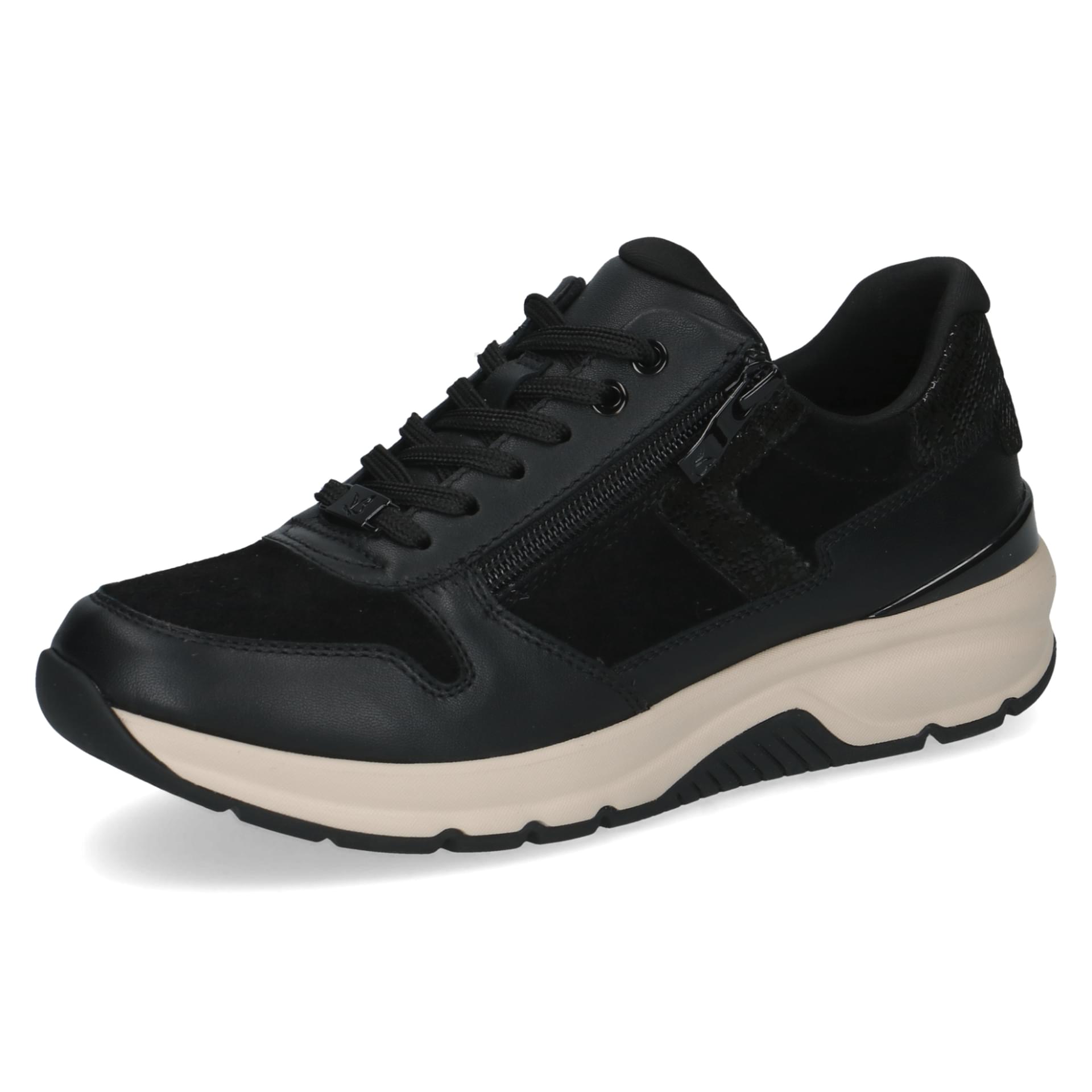 Caprice Heike Sneakers leer in Black Comb, driekwartaanzicht (SKU 9-23723-47--019)