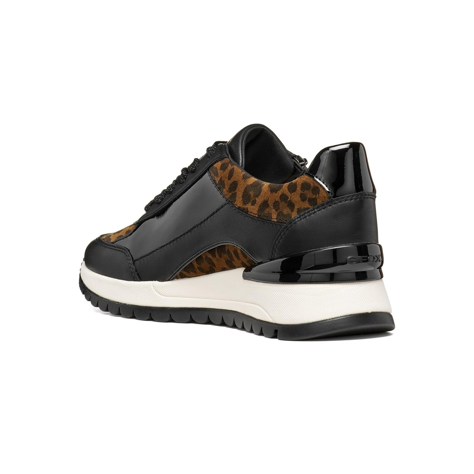 Geox Desya Sneakers in Black/Nut, angled view (SKU D6600A_08521--C9BM6)