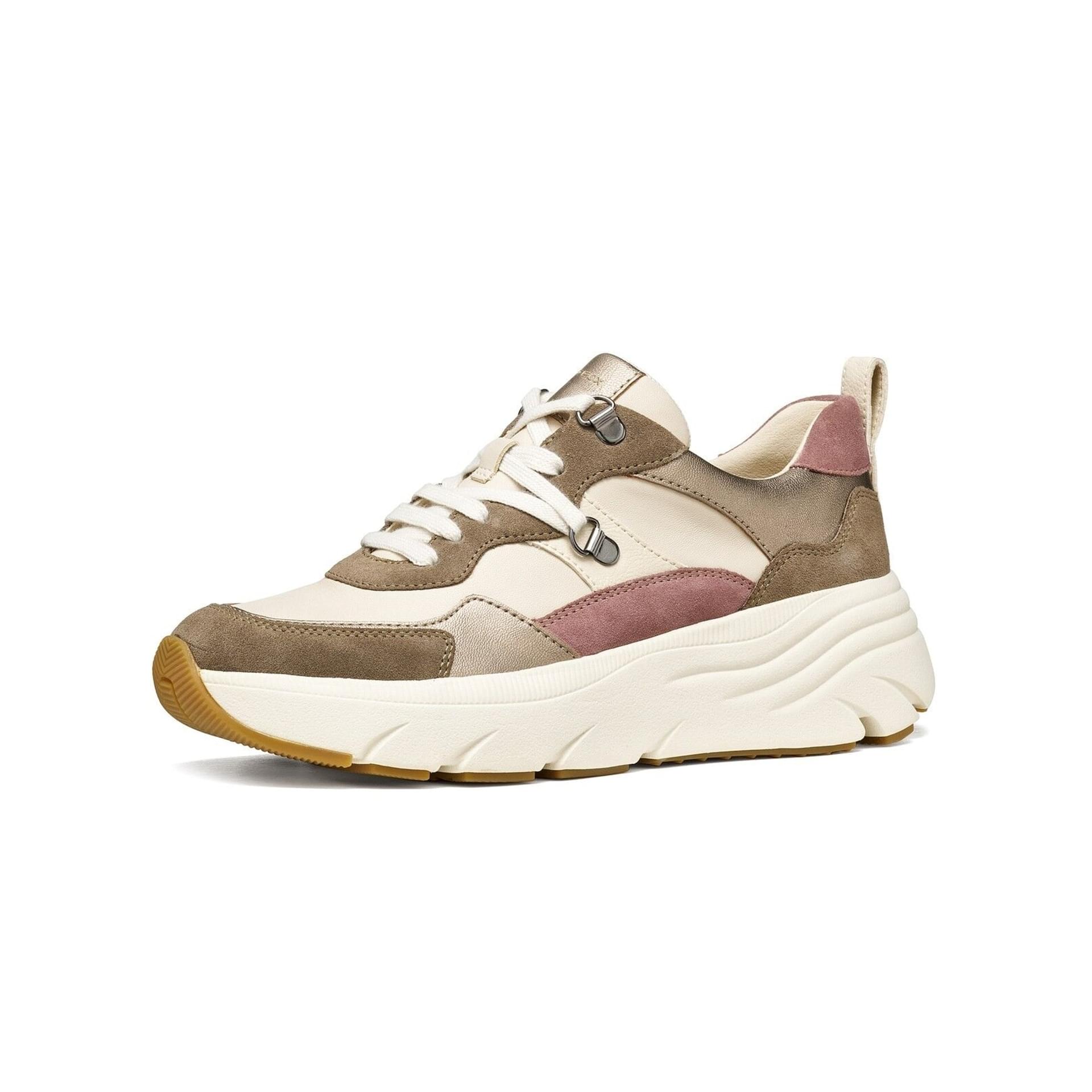 Geox Diamanta Sneakers leather in Dove Grey/Sand, three-quarter view (SKU D36UFE_022NF--C1467)