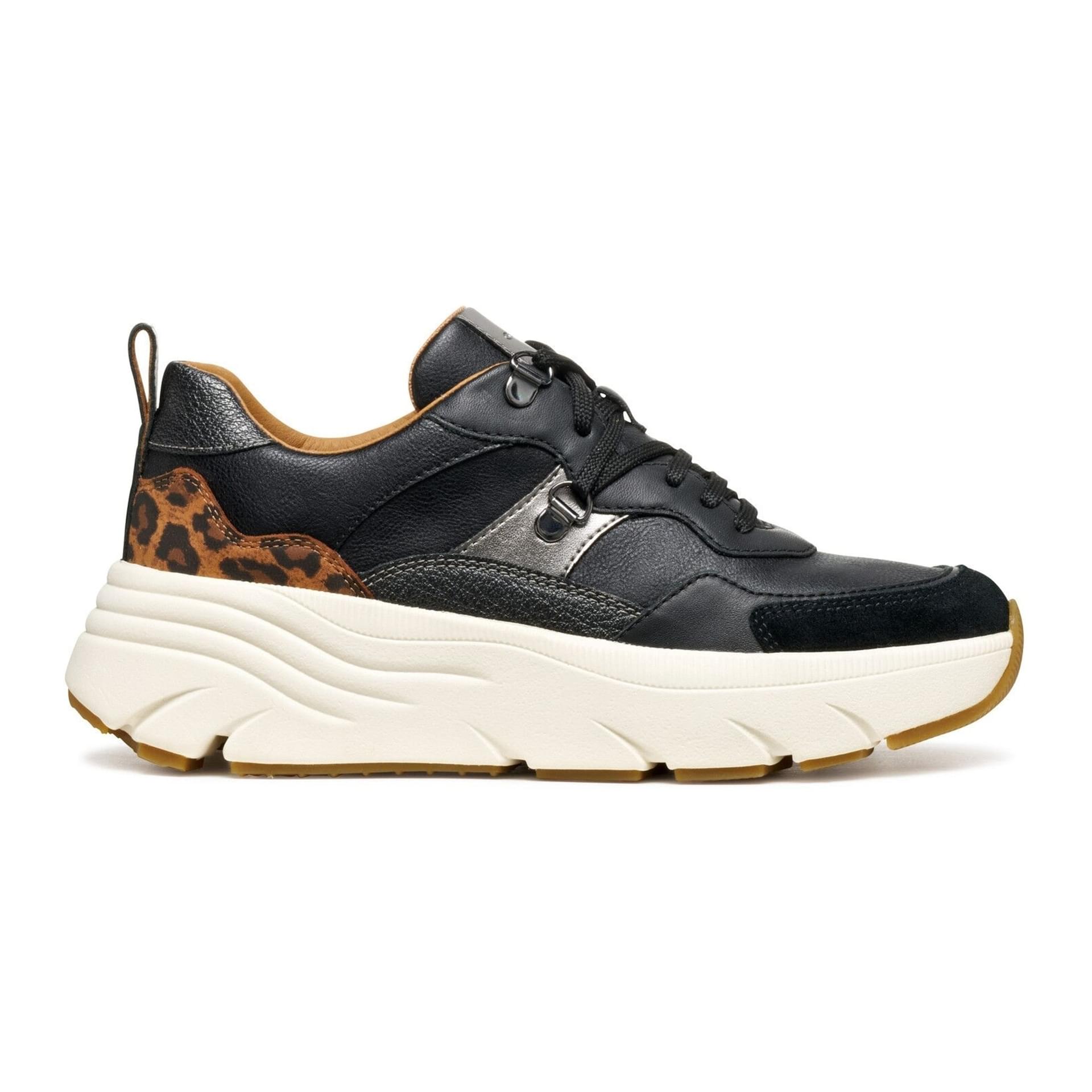 Geox Diamanta Sneakers in Black/Cognac, zijaanzicht (SKU D36UFE_05485--C9209)