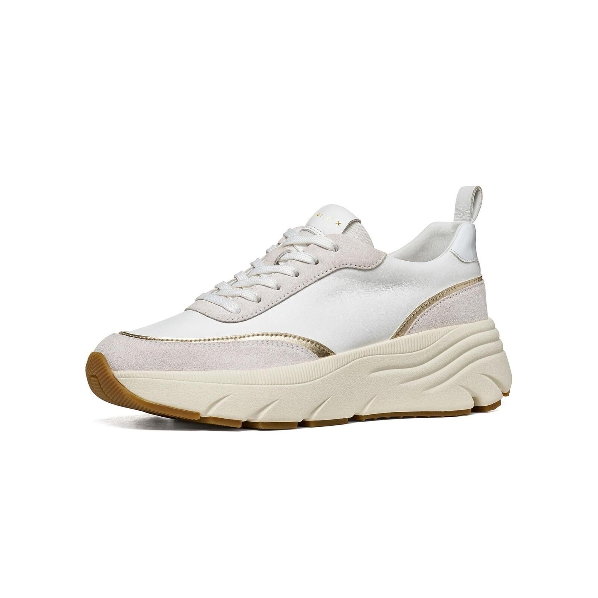 Geox Diamanta Sneakers leather in White/Off White, three-quarter view (SKU D66UFA_08522--C1352)