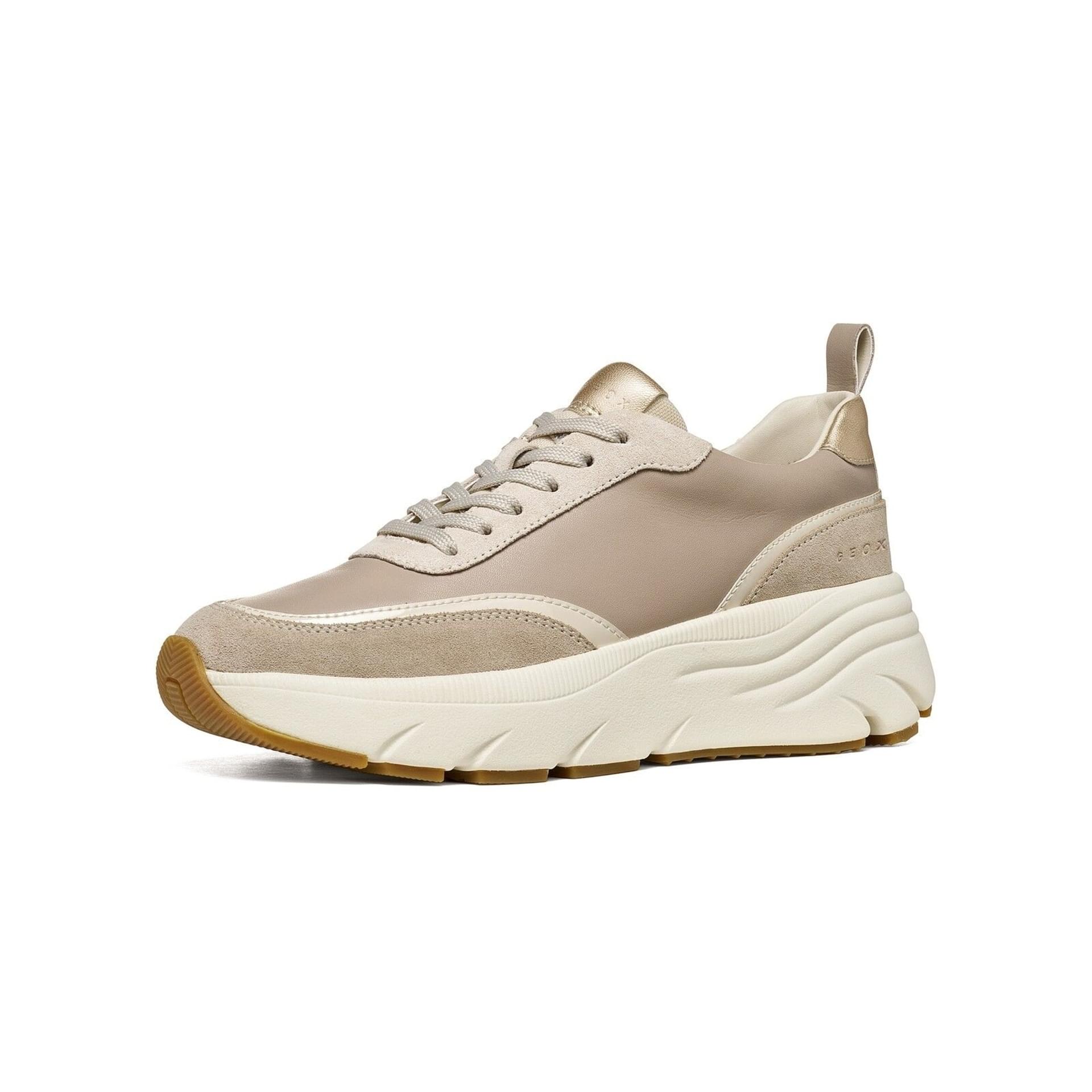 Geox Diamanta Sneakers leather in Beige/Sand, three-quarter view (SKU D66UFA_09B22--C0084)