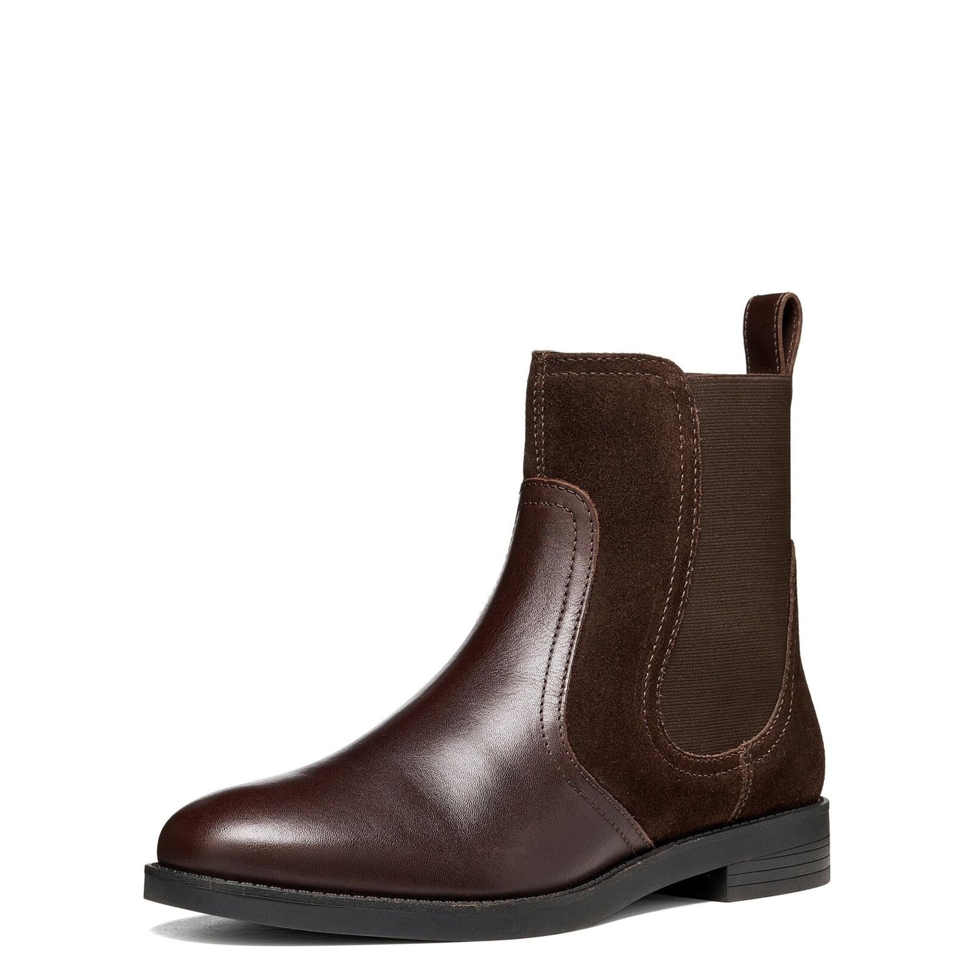 Geox Esmeena Enkellaarsjes leer in Dark Brown, driekwartaanzicht (SKU D6811D_04322--C6677)
