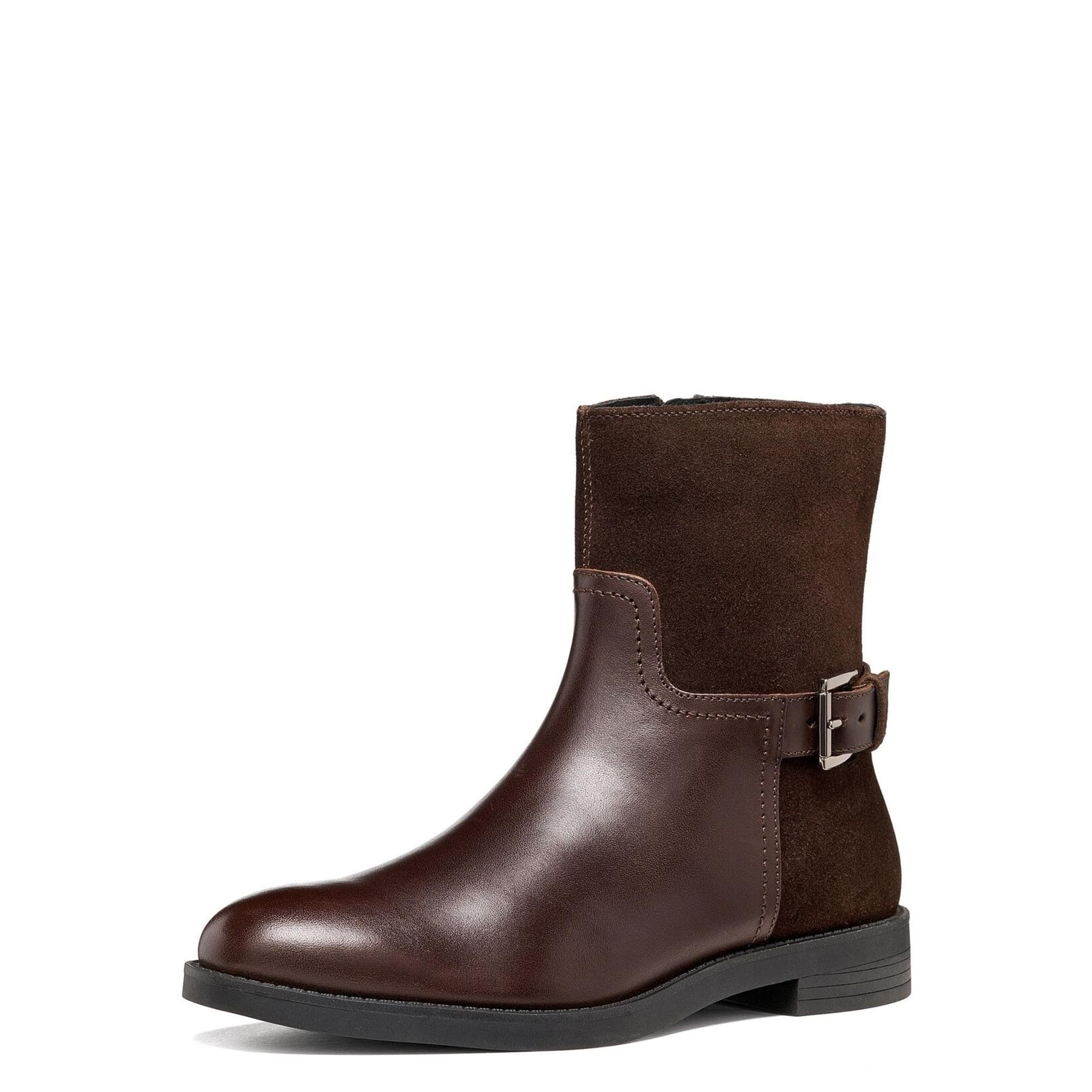 Geox Esmeena Enkellaarsjes leer in Dark Brown, driekwartaanzicht (SKU D6811F_04322--C6677)