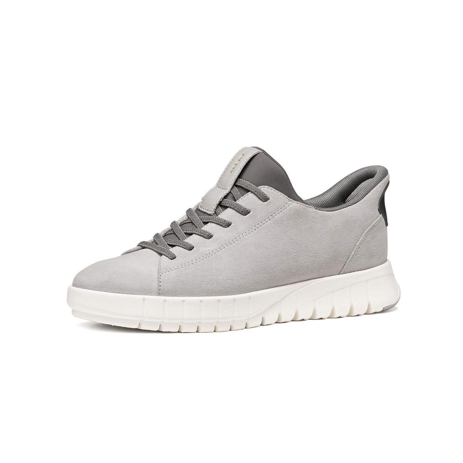 Geox Flextride Plus Sneakers leather in Grey, three-quarter view (SKU D657SC_00022--C1006)