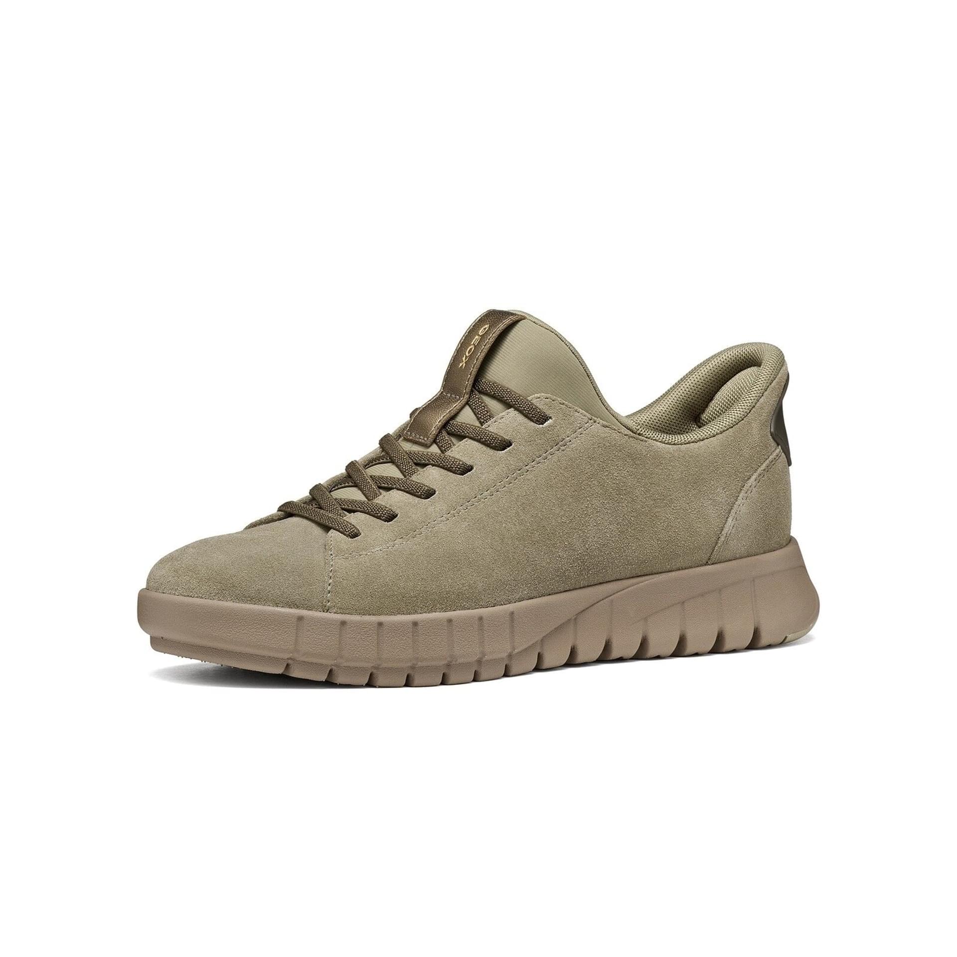 Geox Flextride Plus Sneakers leer in Sage, driekwartaanzicht (SKU D657SC_00022--C3016)