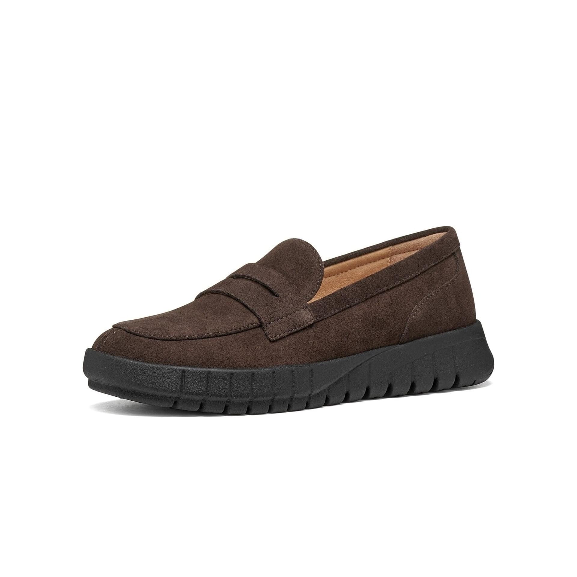 Geox Flextride Moccasins leather in Chocolate, three-quarter view (SKU D659AB_00022--C6005)