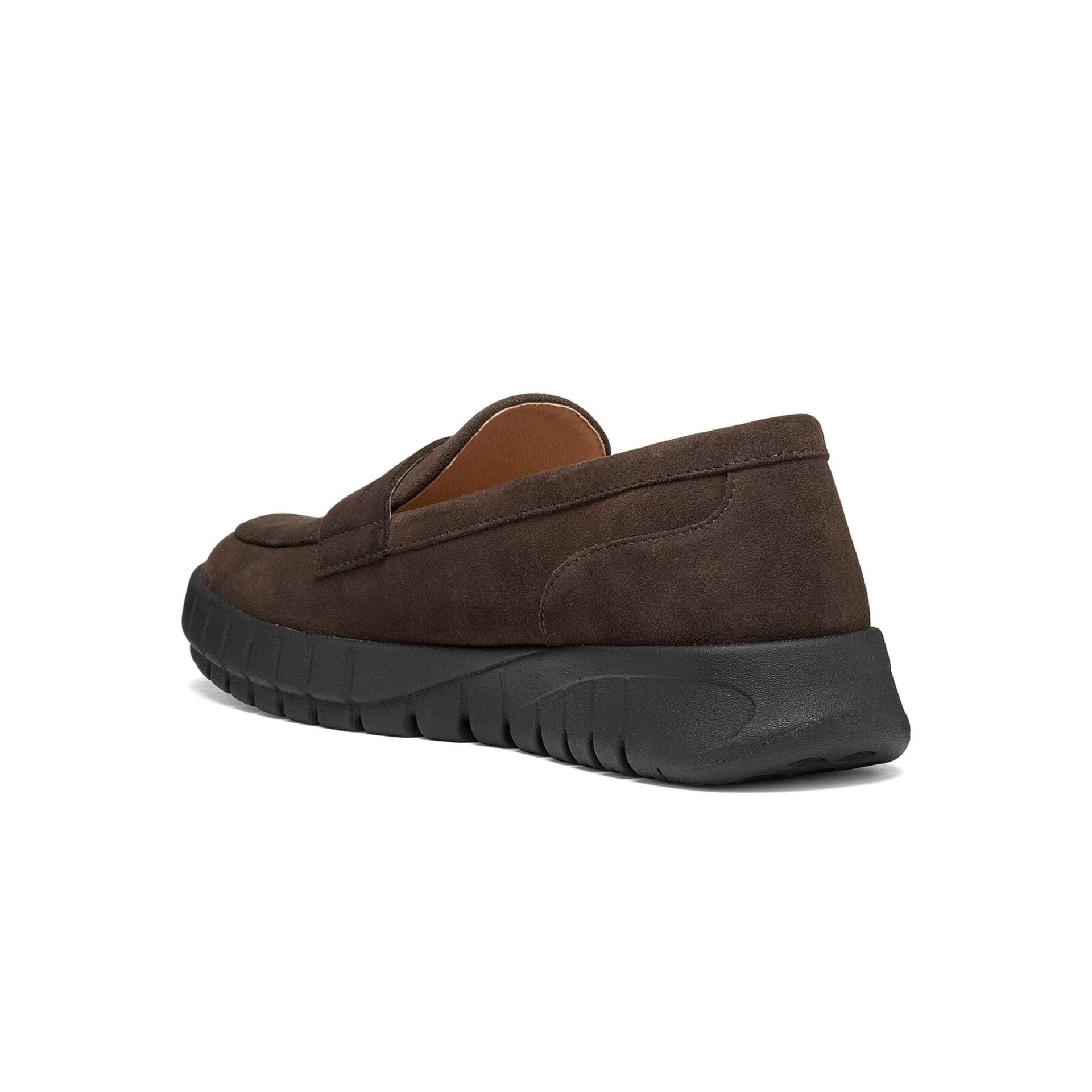 Geox Flextride Moccasins leather in Chocolate, angled view (SKU D659AB_00022--C6005)