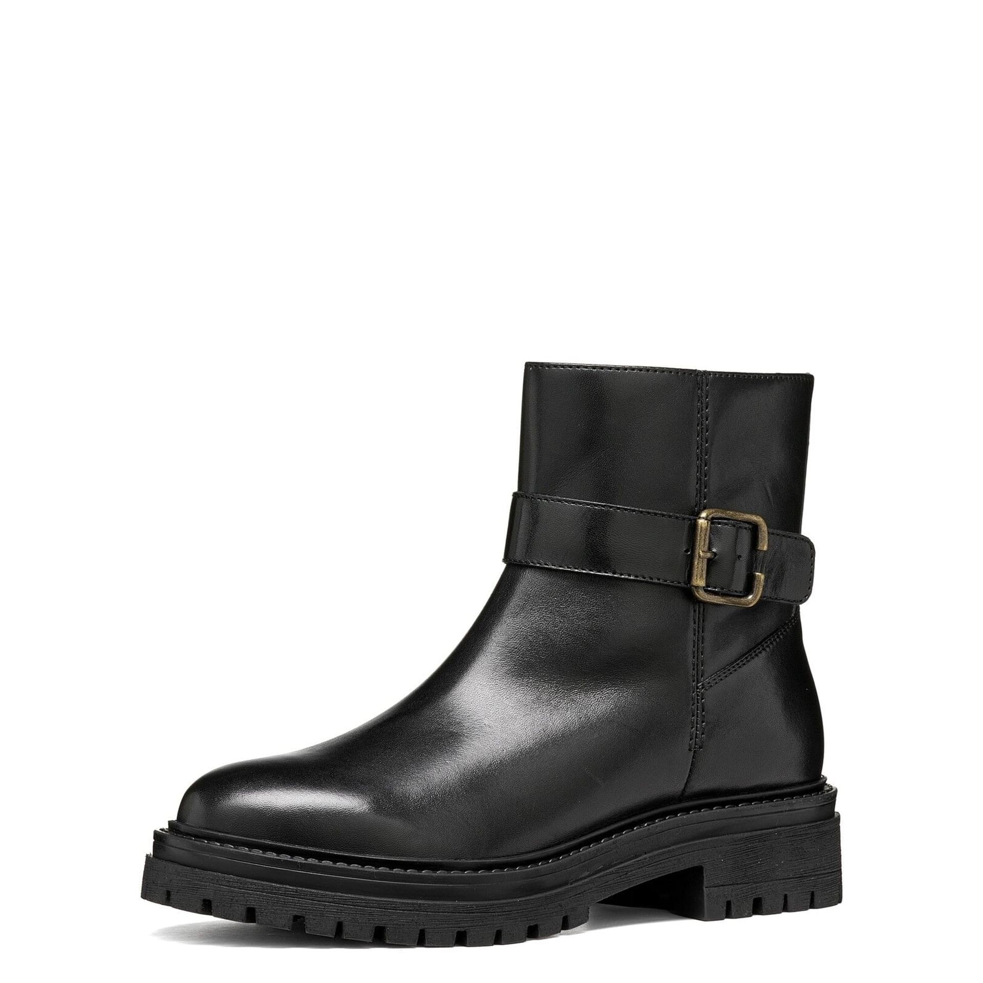 Geox Iridea Enkellaarsjes leer in Black, driekwartaanzicht (SKU D66HRB_00043--C9999)
