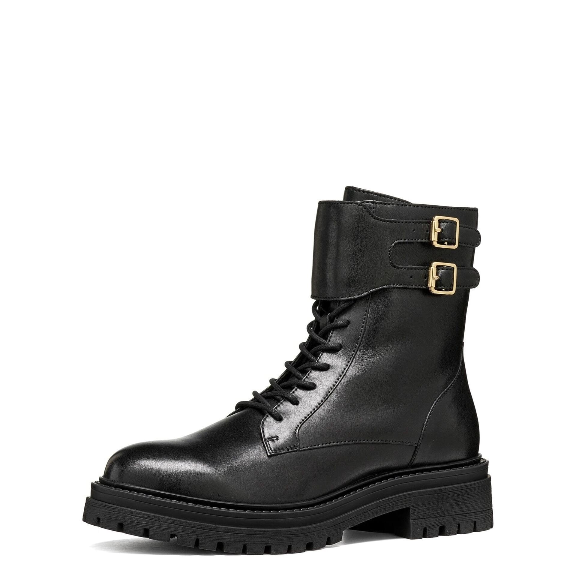 Geox Iridea Enkellaarsjes leer in Black, driekwartaanzicht (SKU D66HRE_00043--C9999)