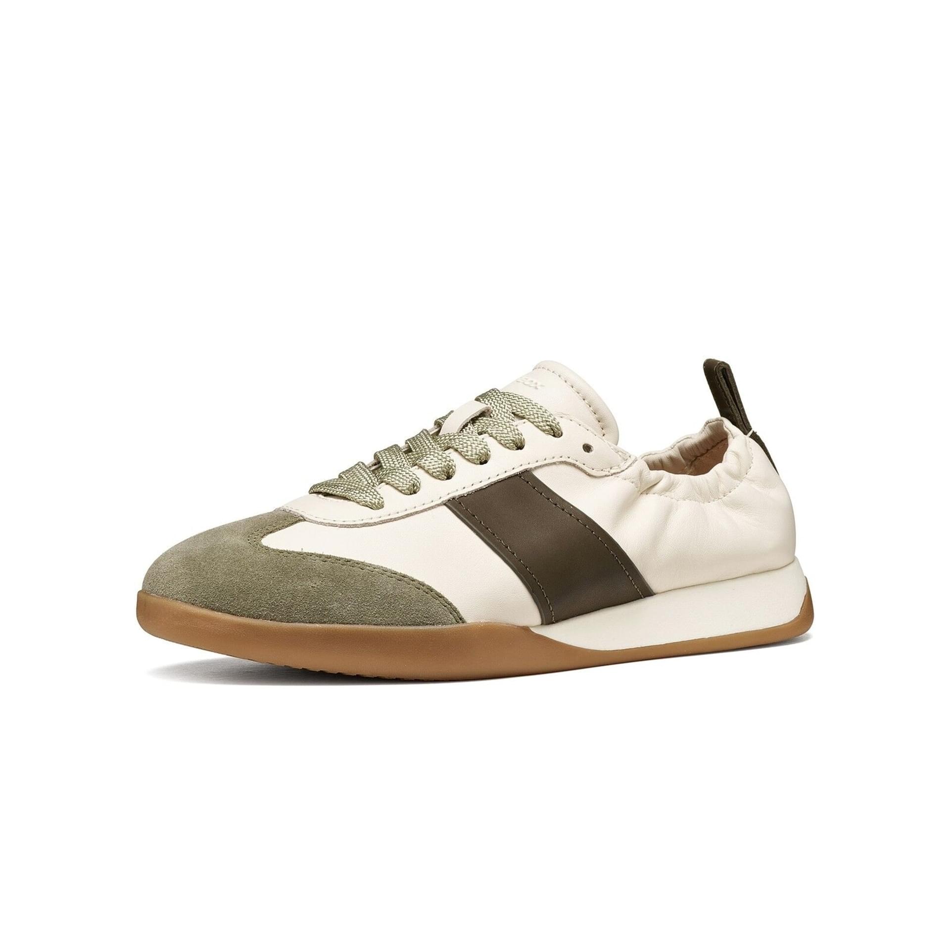 Geox Maryemy Sneakers leather in Light Grey/Military, three-quarter view (SKU D653BB_08543--C1LA3)