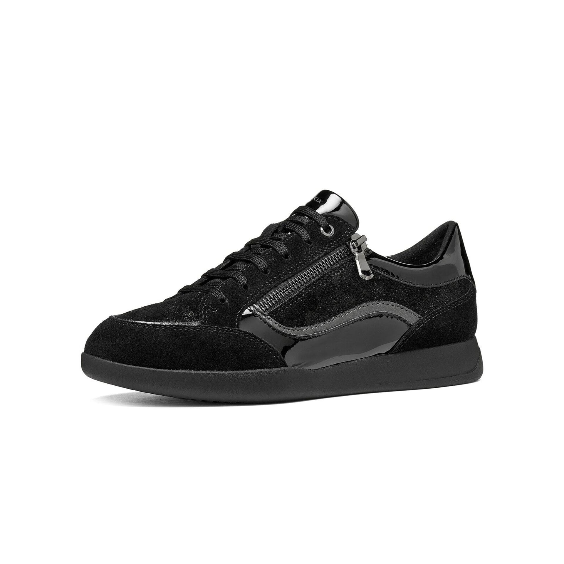 Geox Maryemy Sneakers leather in Black/Graphite, three-quarter view (SKU D653BC_022QM--C9036)