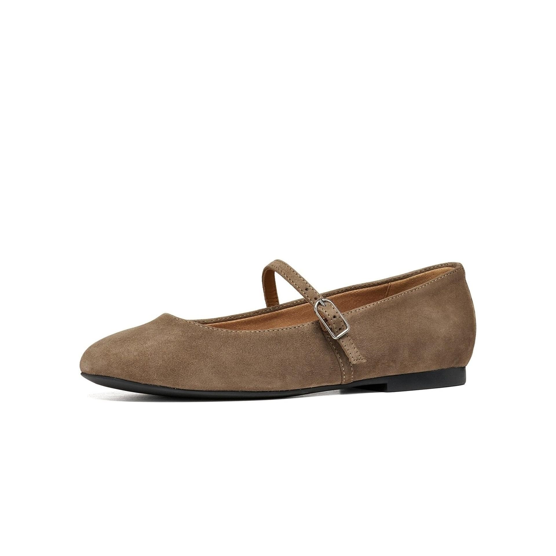 Geox New Palmaria Ballerina's leer in Taupe, driekwartaanzicht (SKU D664JA_00021--C6029)