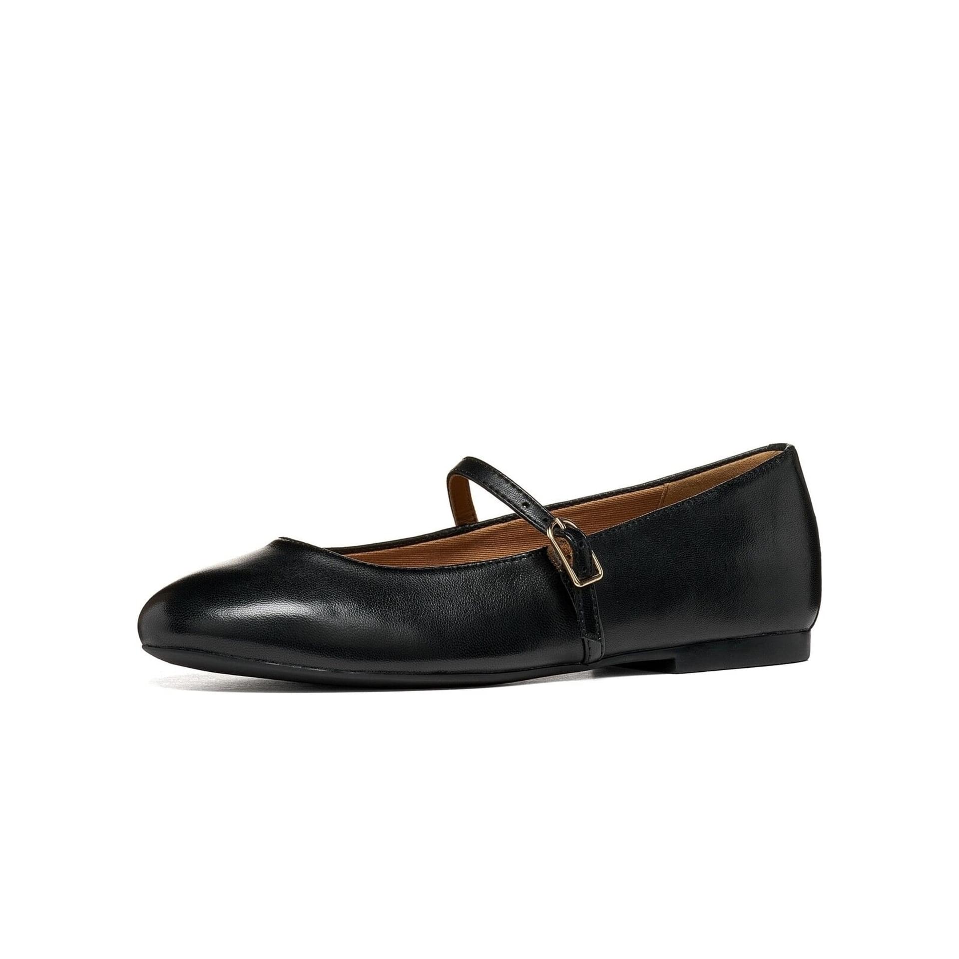Geox New Palmaria Ballerina's leer in Black, driekwartaanzicht (SKU D664JA_000TU--C9999)