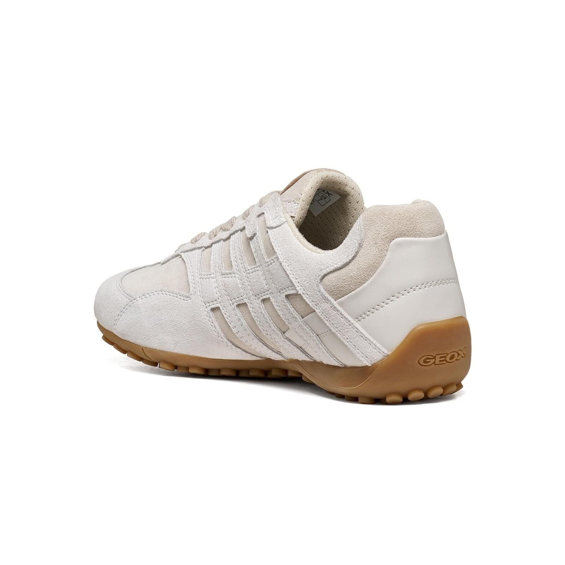 Geox Snake Sneakers leather in Off White/Light Sand, angled view (SKU D680UA_022BC--C1Q5V)