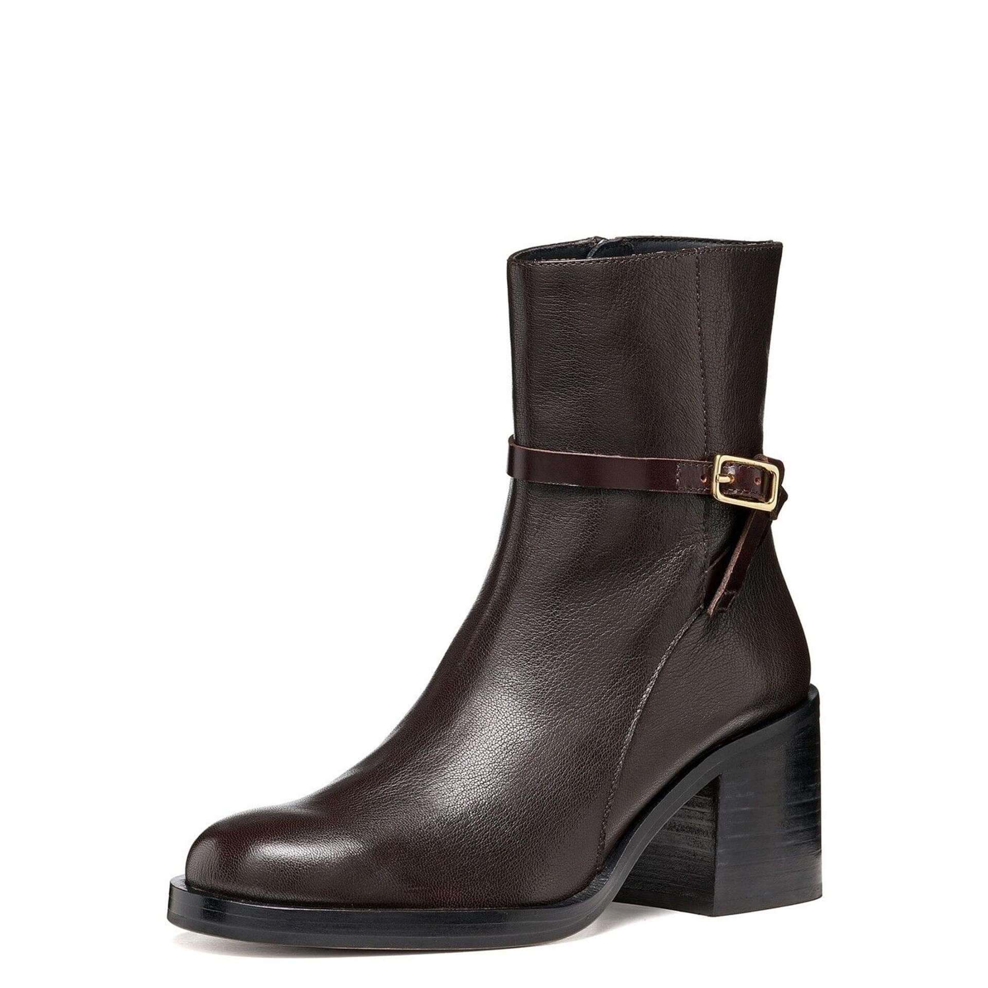 Geox Sobima Enkellaarsjes leer in Dark Brown, driekwartaanzicht (SKU D680WA_00081--C6006)