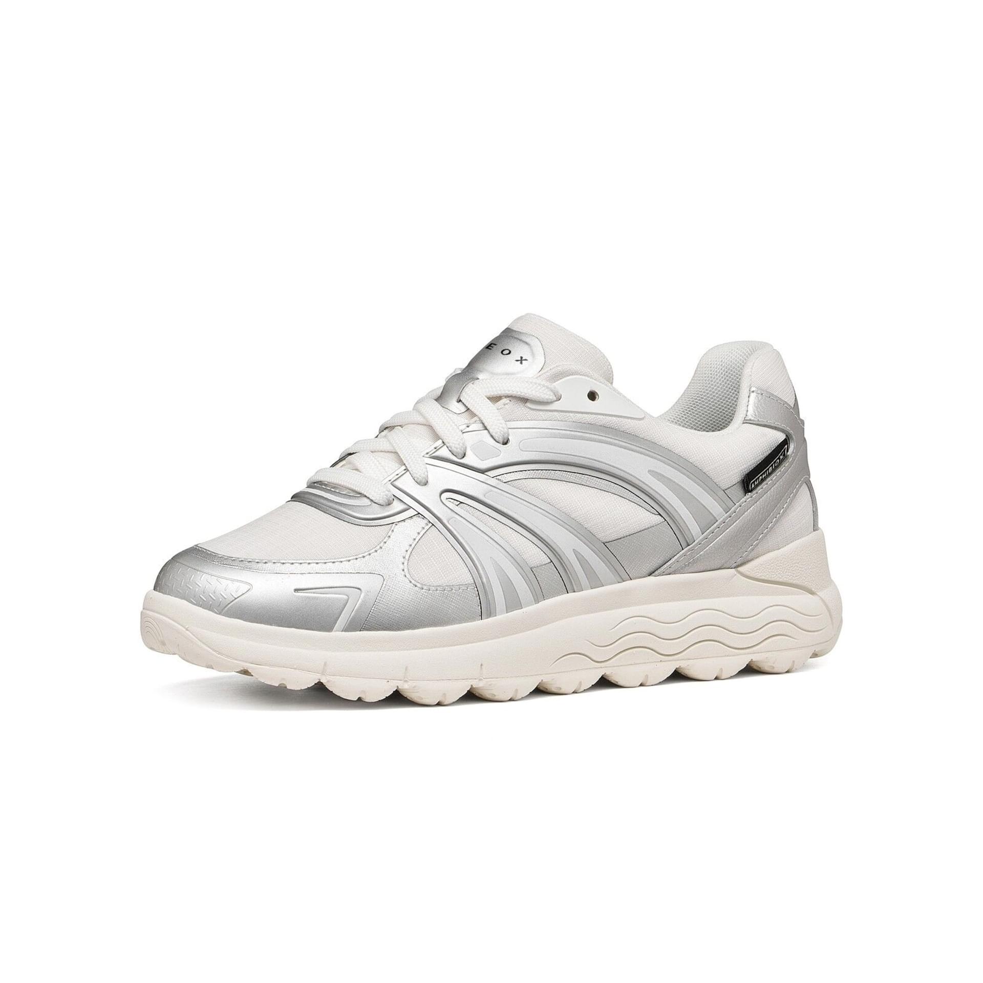 Geox Spherica 4x4 B Abx Sneakers mesh in White/Silver, driekwartaanzicht (SKU D6626F_0119J--C0007)
