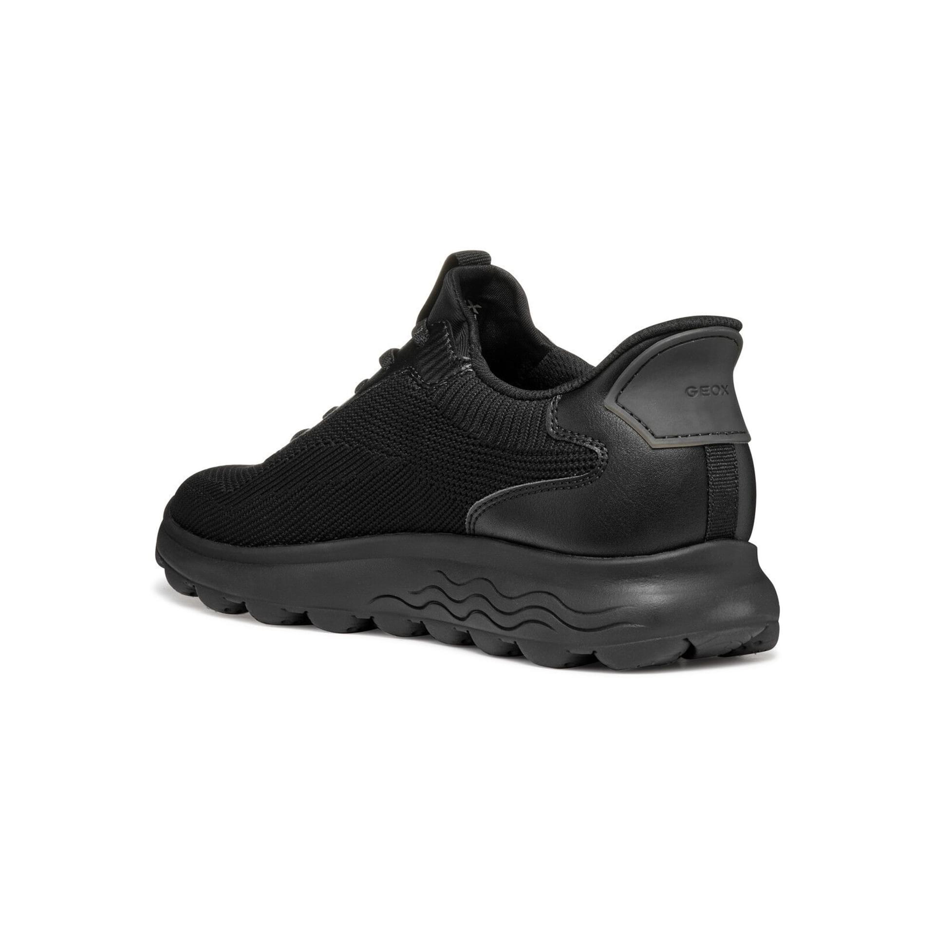 Geox Spherica Plus Sneakers in Black, angled view (SKU D557MA_06KBC--C9999)