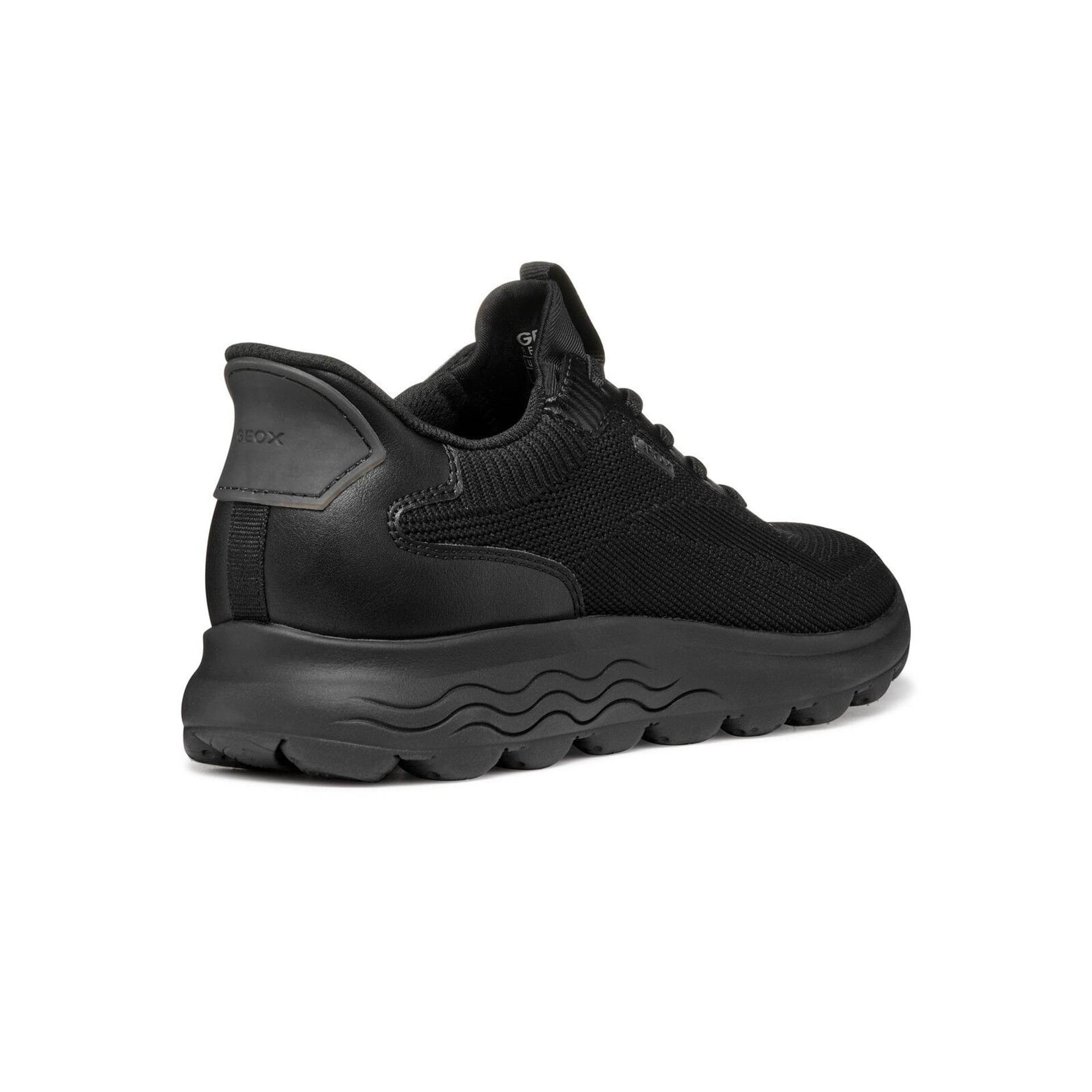 Geox Spherica Plus Sneakers in Black, angled view (SKU D557MA_06KBC--C9999)