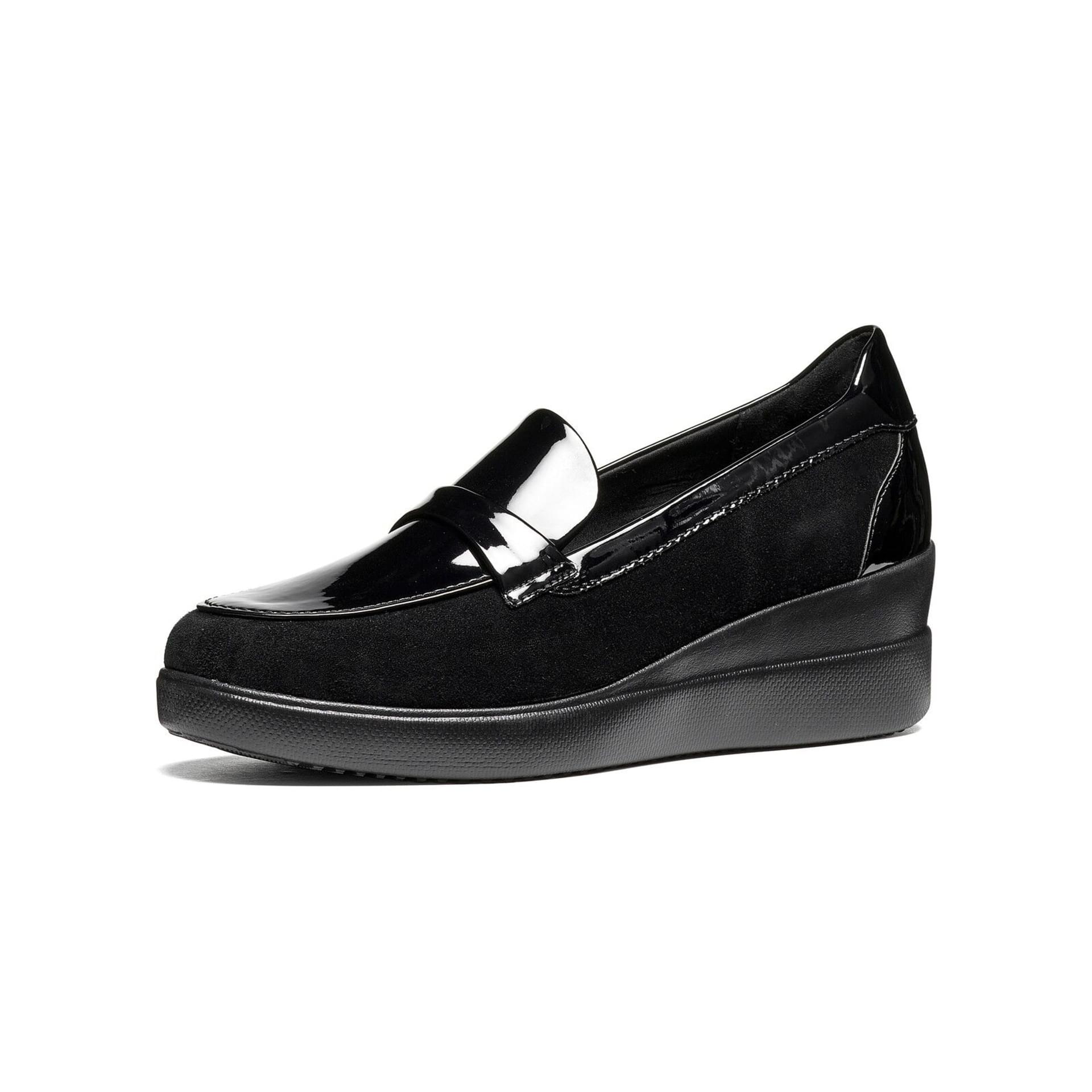 Geox Stardust Mocassins leer in Black, driekwartaanzicht (SKU D6630A_022HH--C9999)