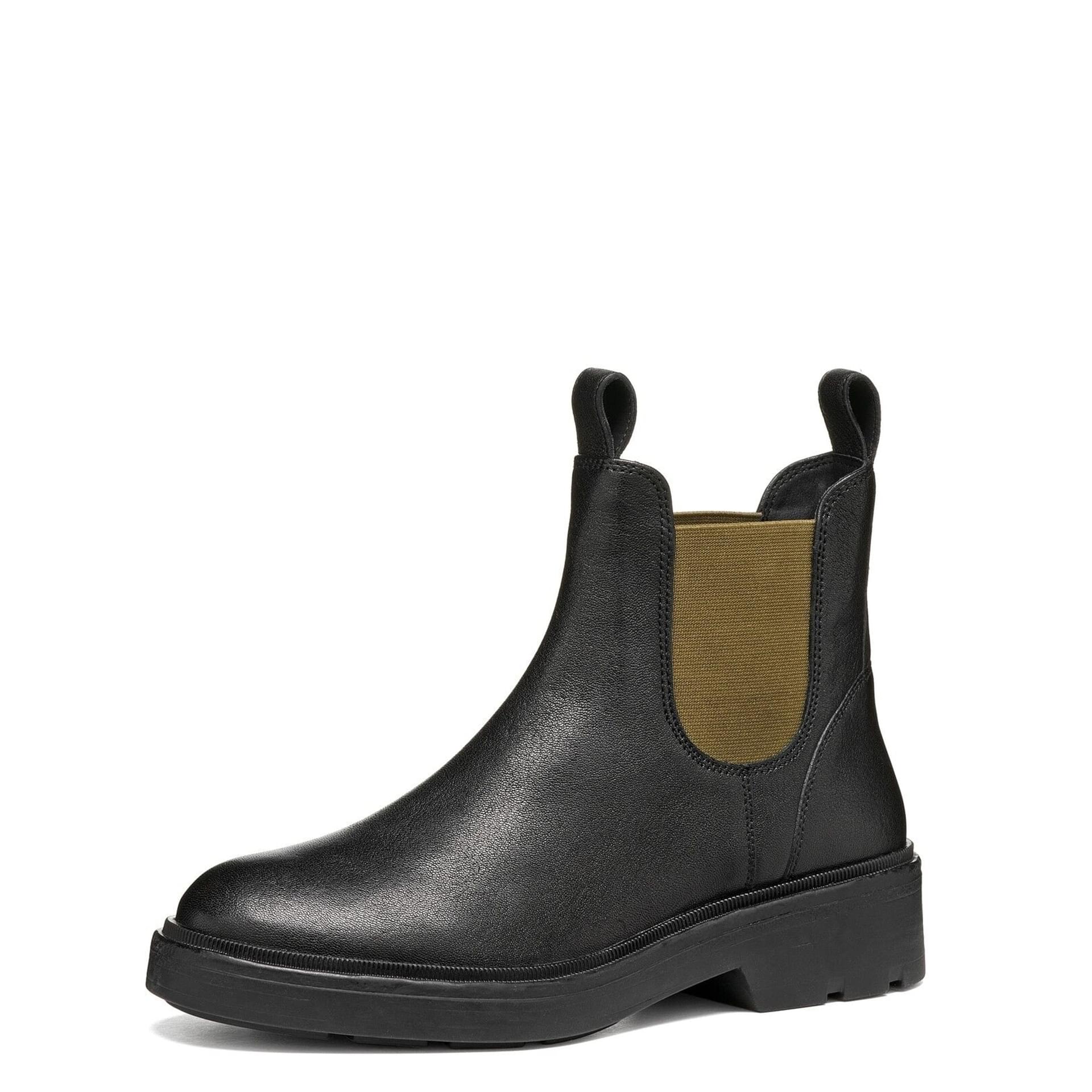 Geox Swelen Ankle Boots leather in Black/Military, three-quarter view (SKU D665GI_00081--C0033)