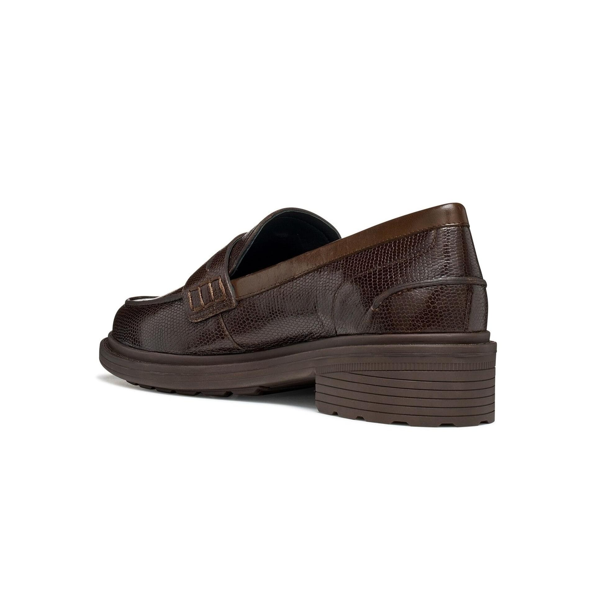 Geox Walk Pleasure B Moccasins in Dark Brown, angled view (SKU D66CJB_0RM43--C6006)
