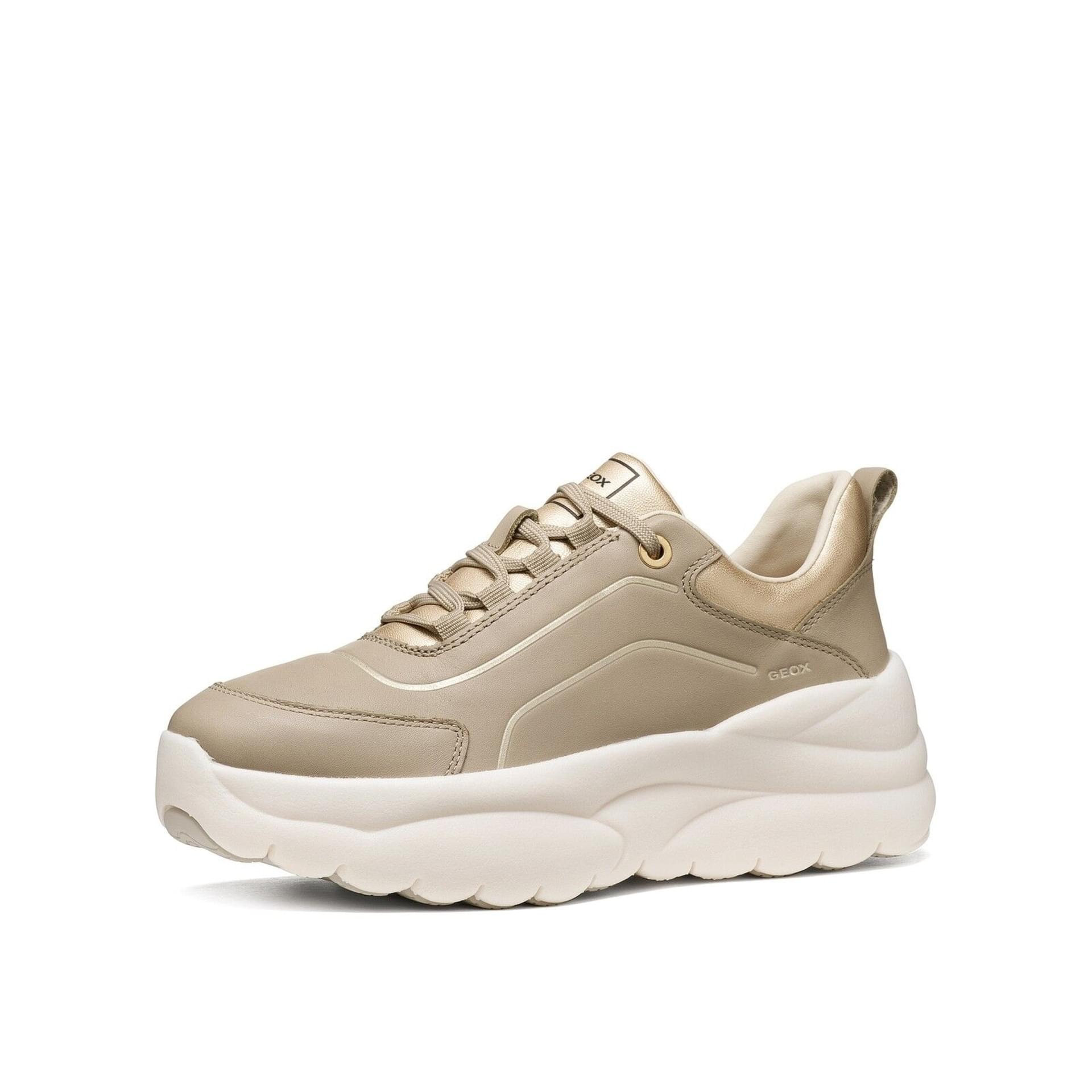 Geox Xtors Sneakers leather in Sand/Light Gold, three-quarter view (SKU D651FA_085NF--C5258)