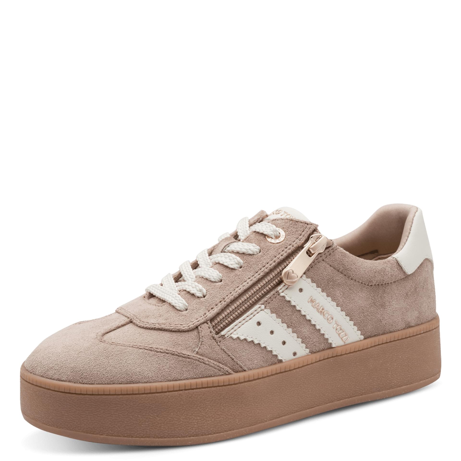 Marco Tozzi Bargi Sneakers in Tan Comb, three-quarter view (SKU 2-23716-47--470)