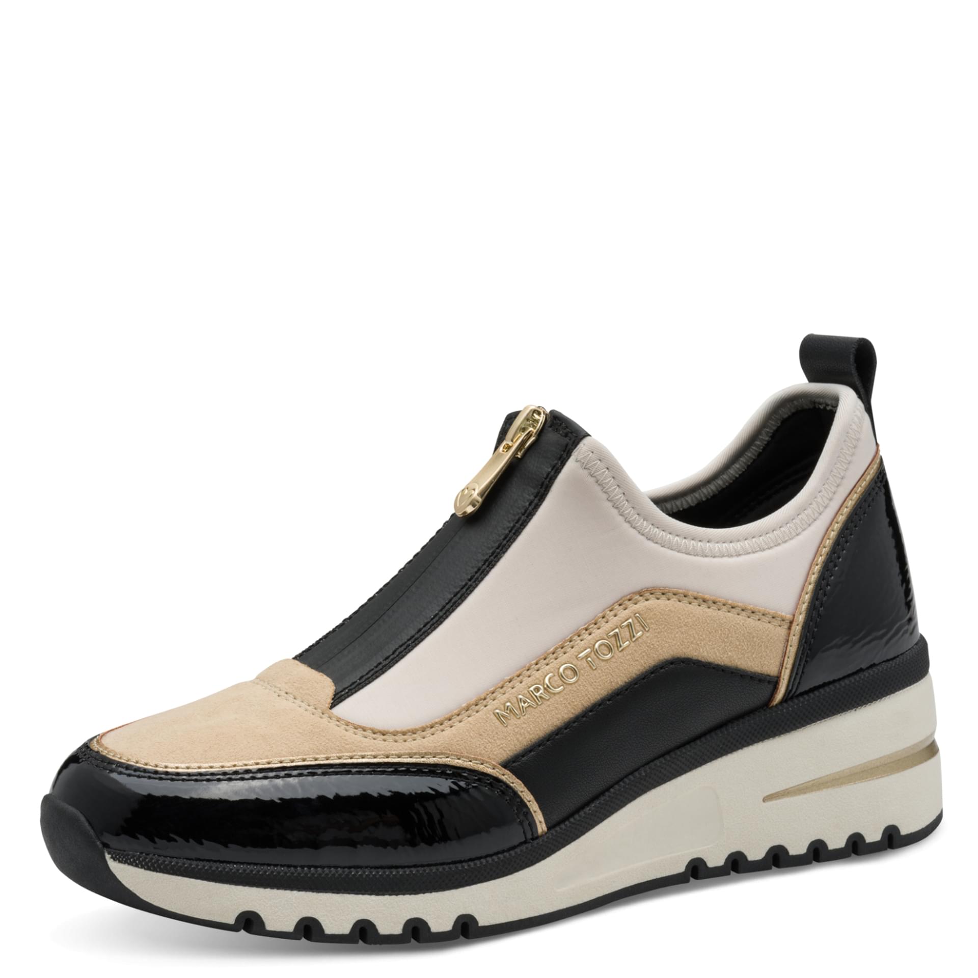 Marco Tozzi Virga Sneakers in Cream/Black, vue trois-quarts (SKU 2-24780-45--410)