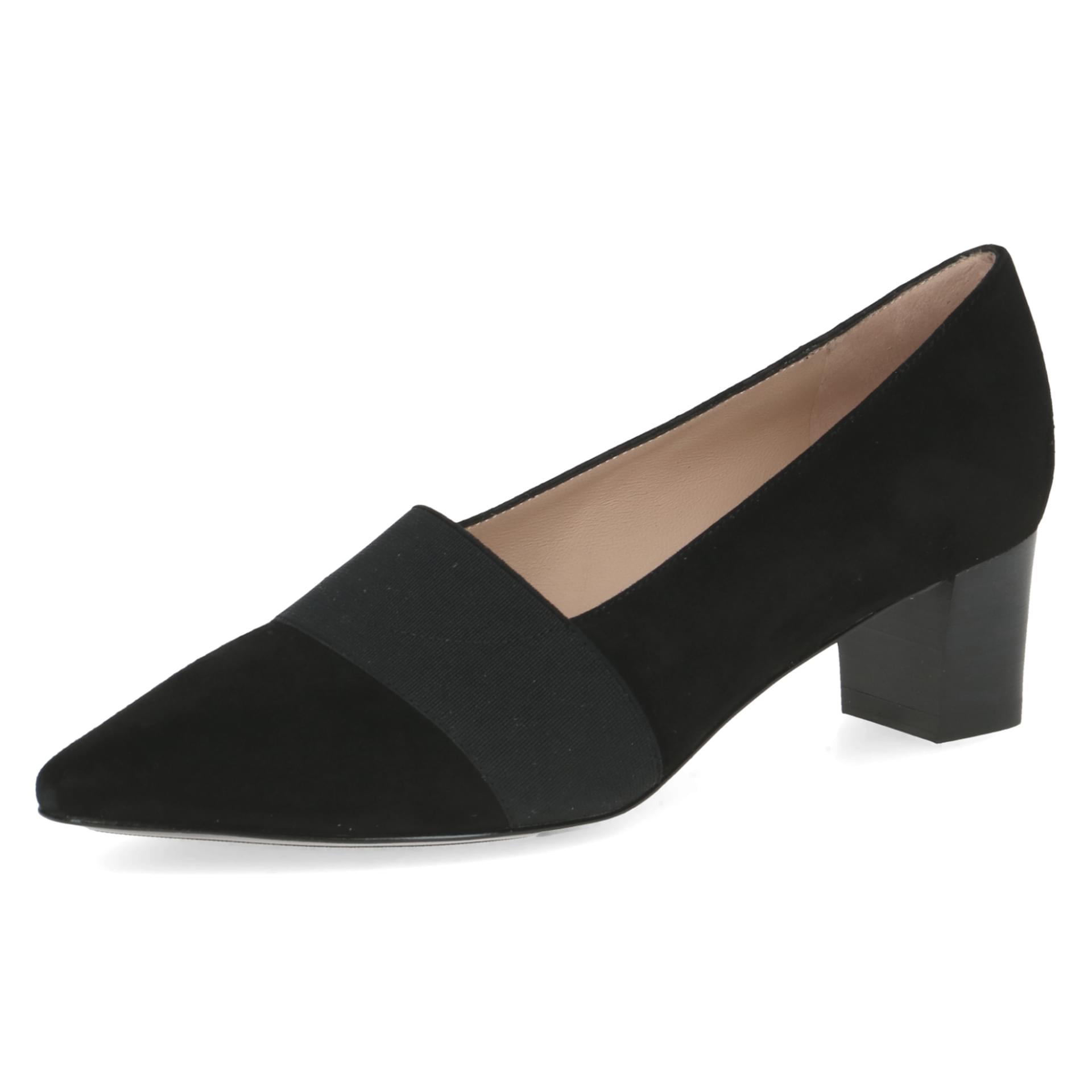 Peter Kaiser Genova Hakken in Black Suede, driekwartaanzicht (SKU 9-72342-44--004)