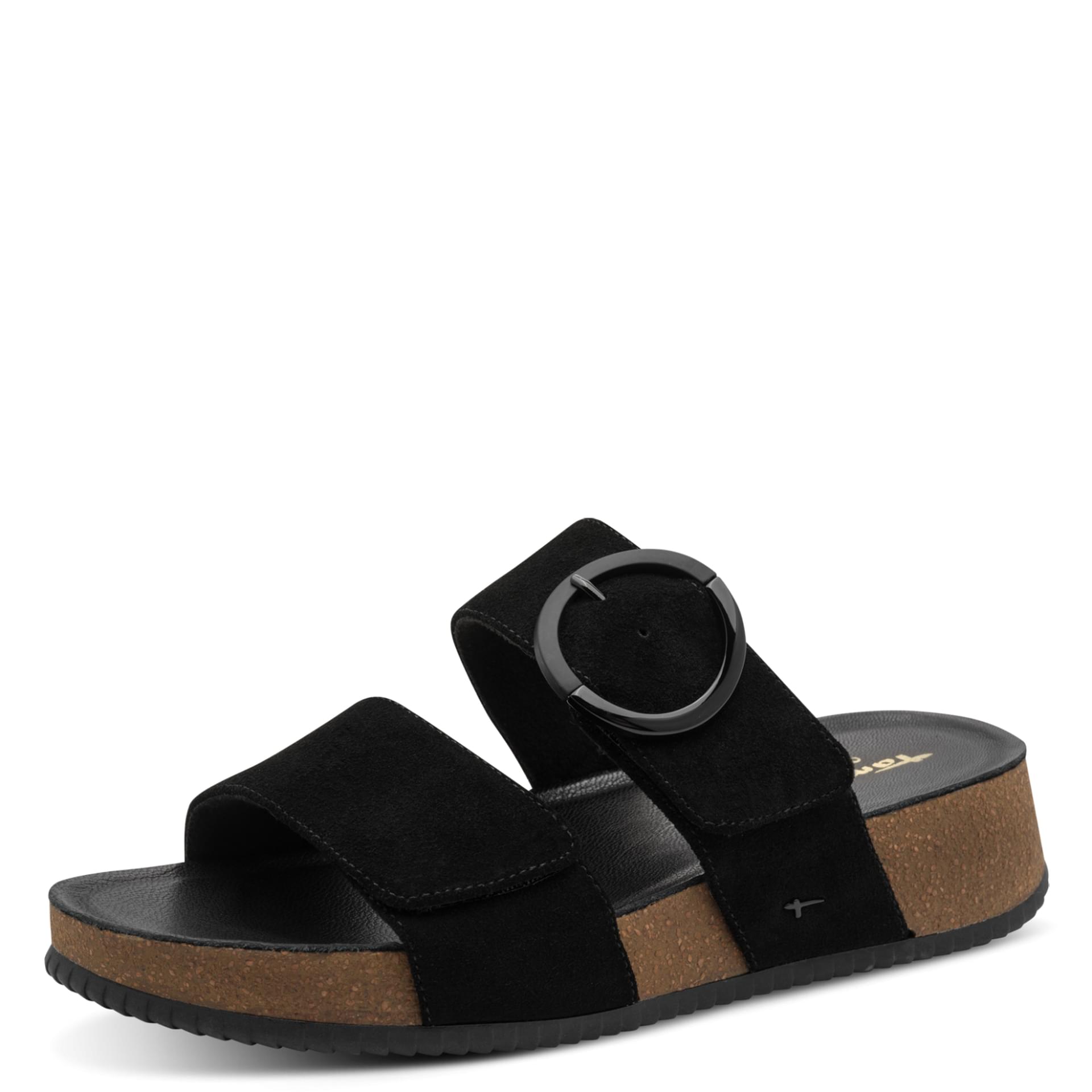 Tamaris Comfort Alia Loafers in Black Suede, three-quarter view (SKU 8-87212-46--019)