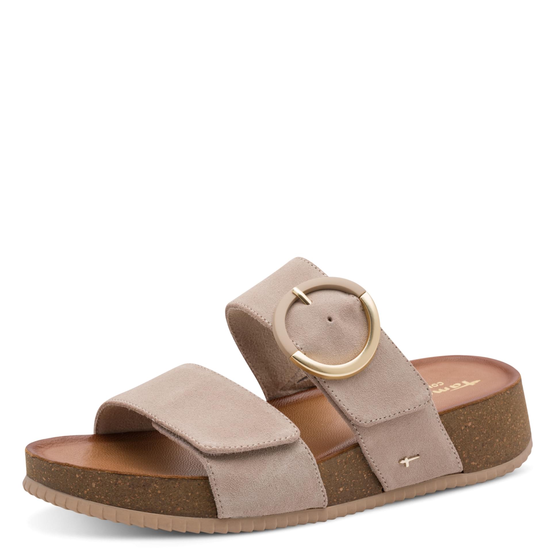 Tamaris Comfort Alia Slippers leer in Beige Suede, driekwartaanzicht (SKU 8-87212-46--402)