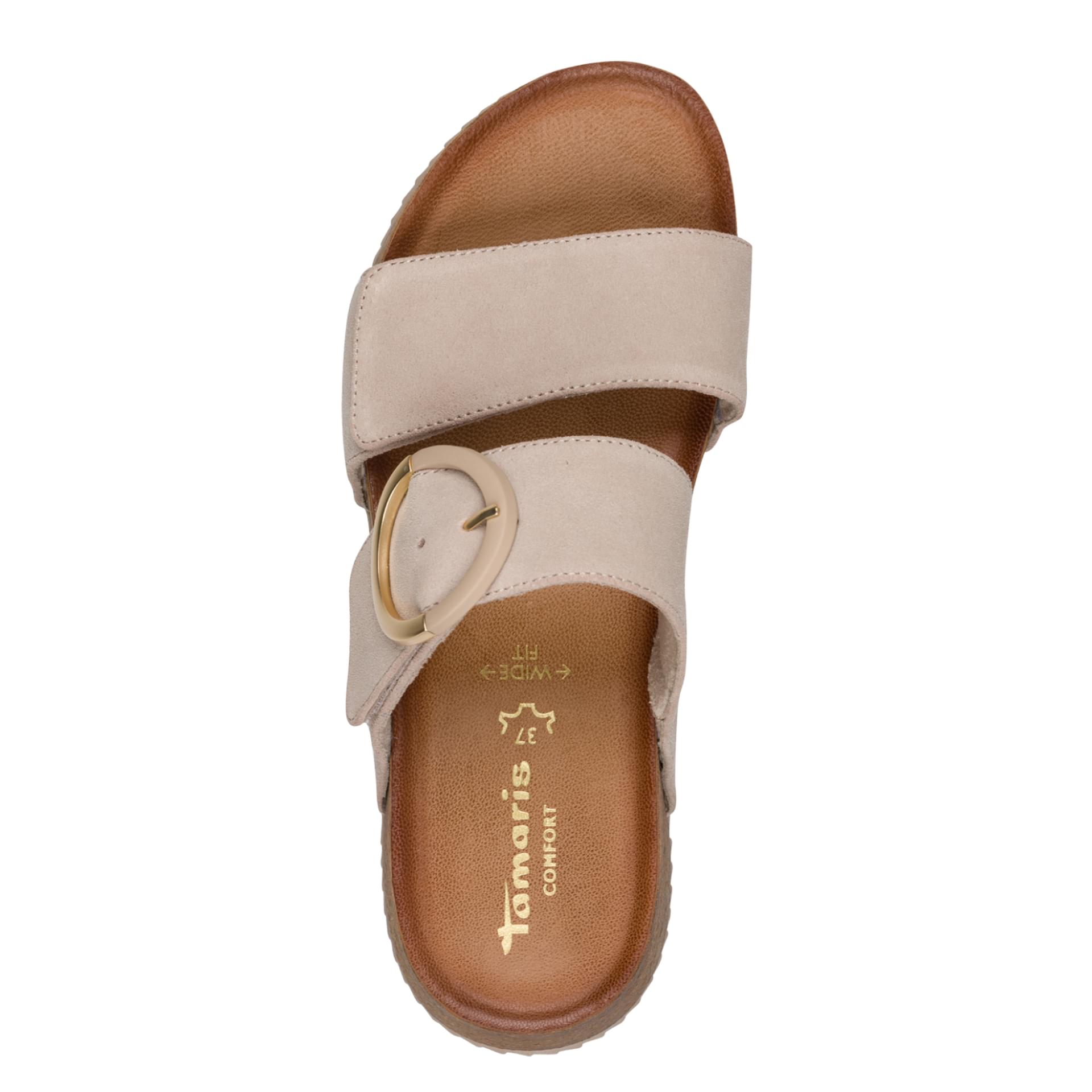 Tamaris Comfort Alia Slippers leer in Beige Suede, bovenaanzicht (SKU 8-87212-46--402)