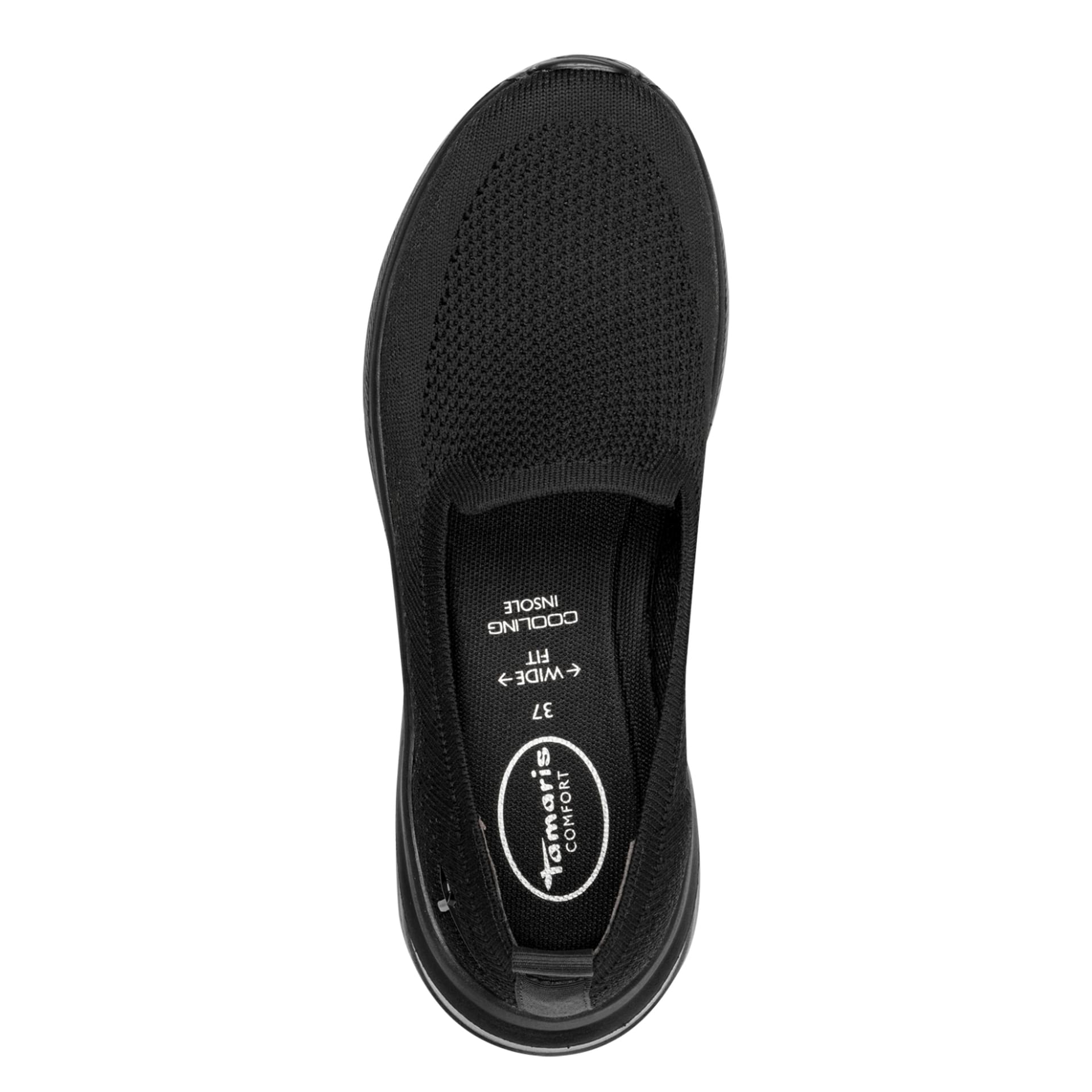 Tamaris Comfort Amelie Slippers in Black Uni, top view (SKU 8-84702-45--007)