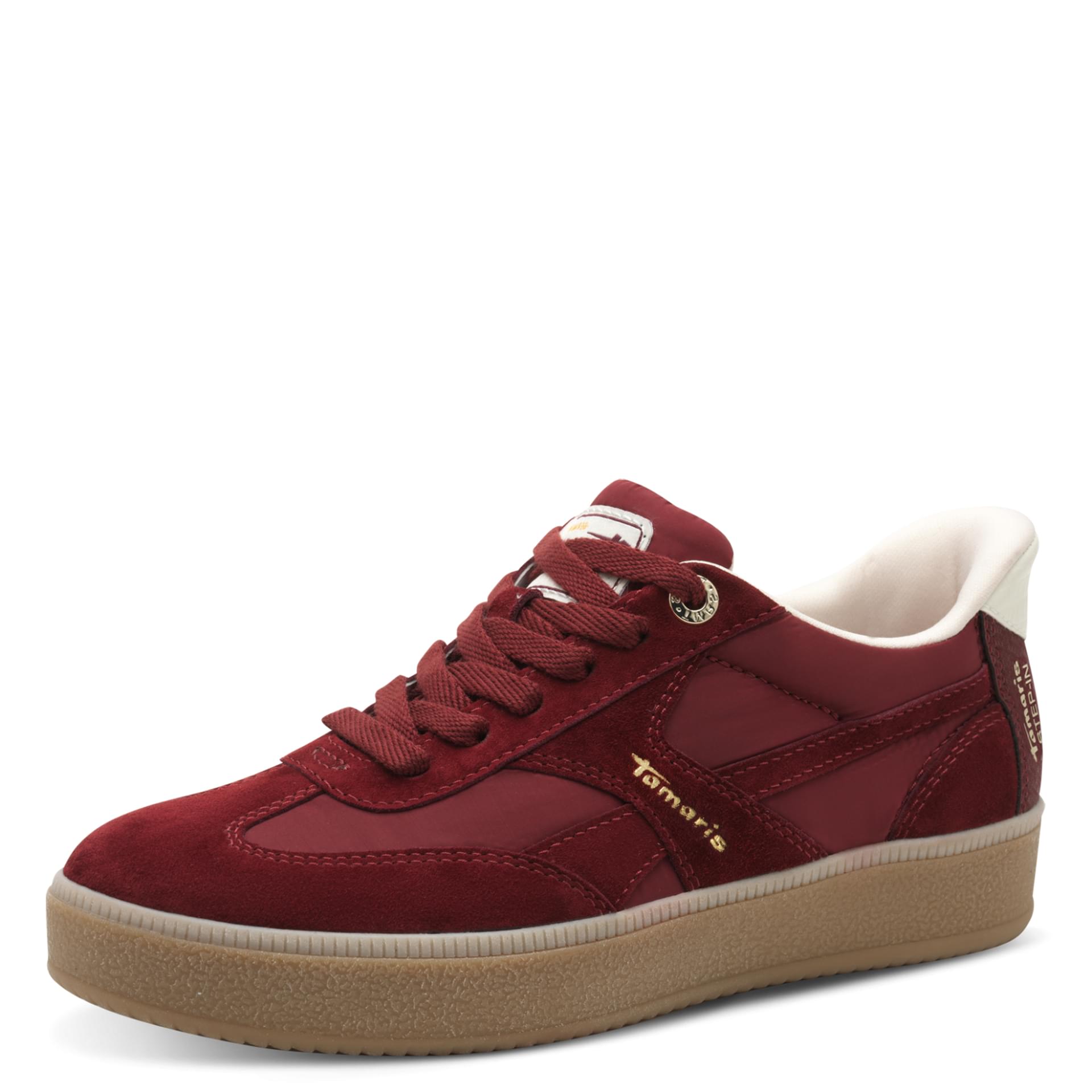 Tamaris Comfort Anne Sneakers in Cranberry, three-quarter view (SKU 8-83708-47--535)