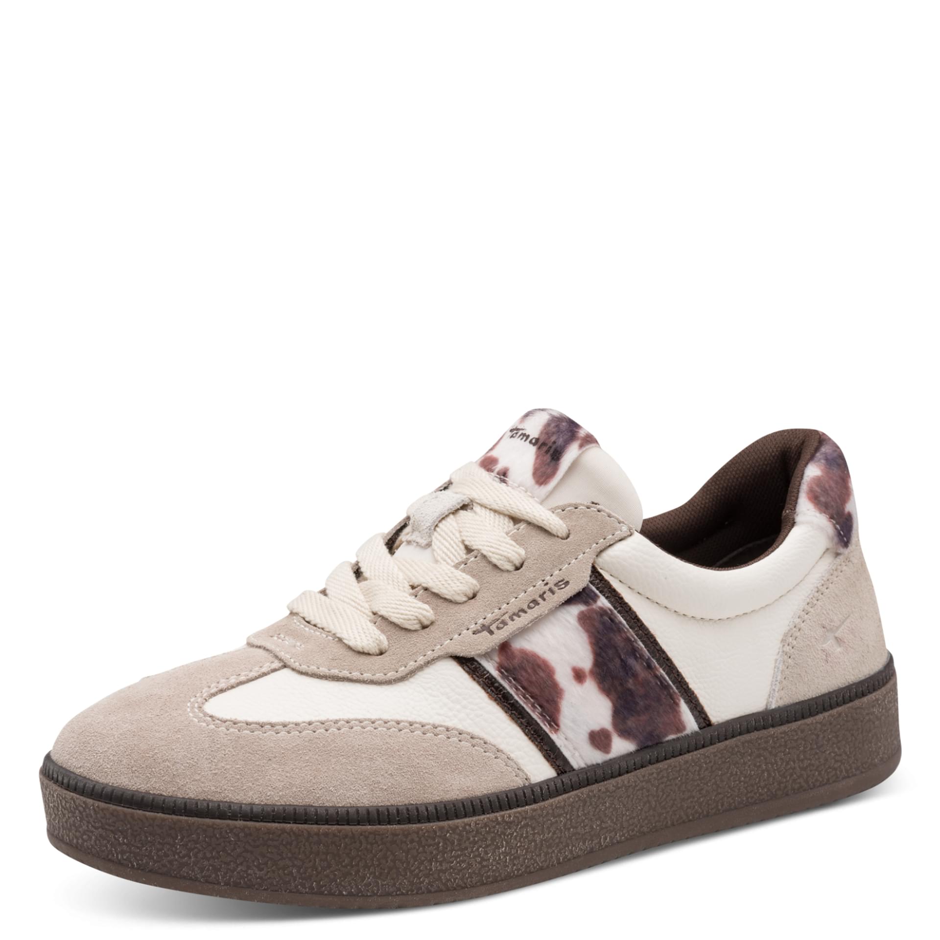 Tamaris Comfort Anne Sneakers in Offwhite/Cow, three-quarter view (SKU 8-83709-47--135)