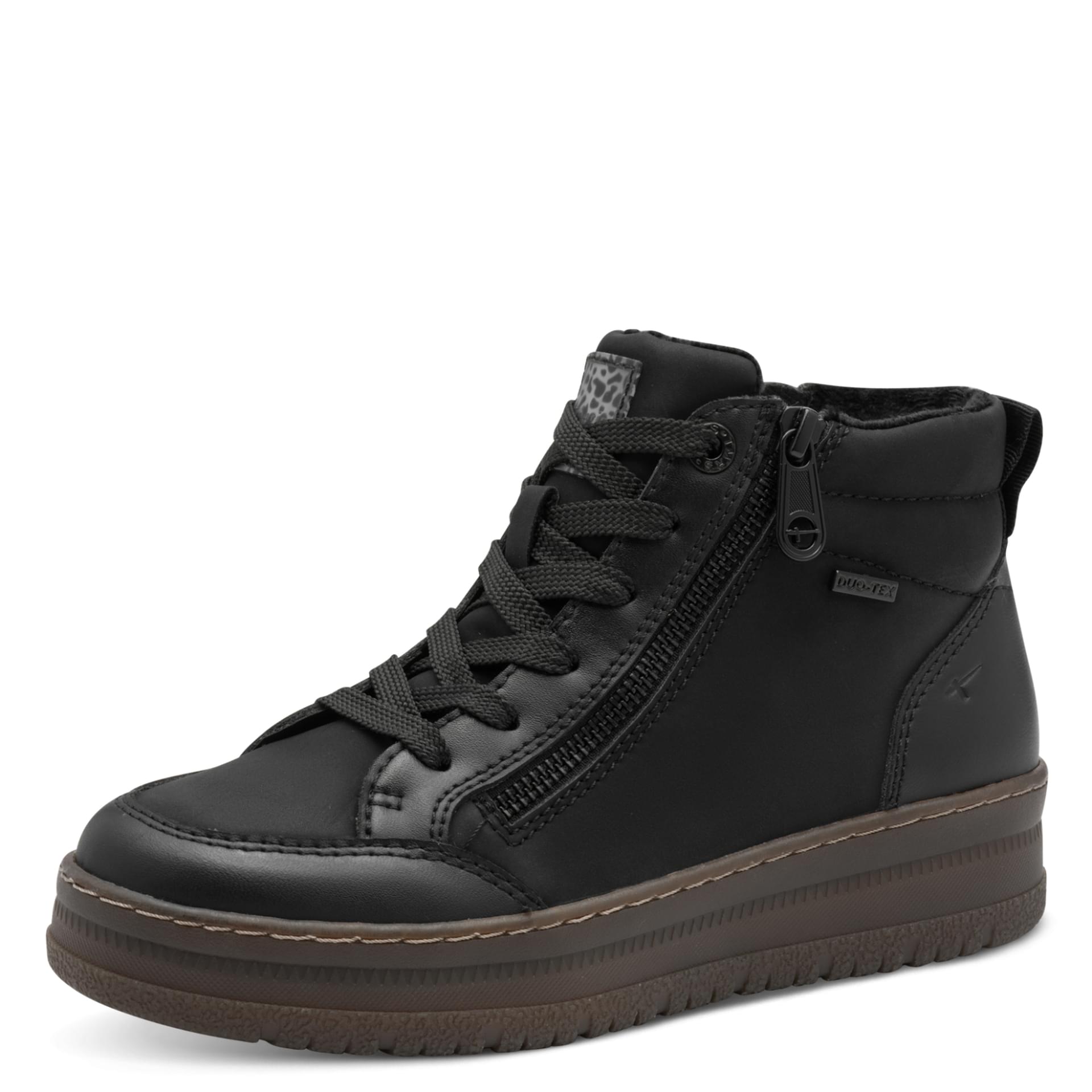Tamaris Comfort Ava Bottines in Black Comb, vue trois-quarts (SKU 8-85212-45--098)