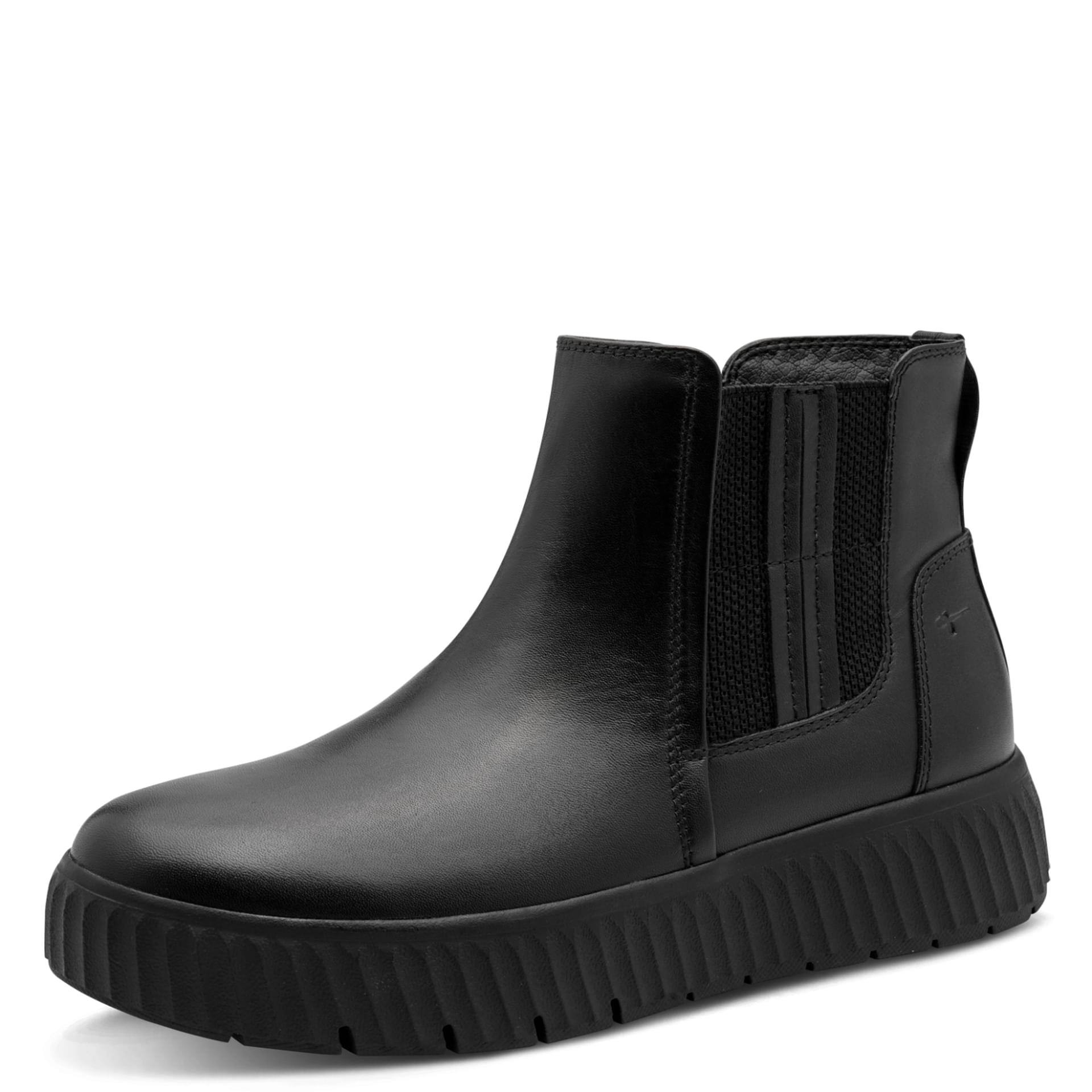 Tamaris Comfort Ava Chelsea Boots in Black Nappa, three-quarter view (SKU 8-85405-45--022)