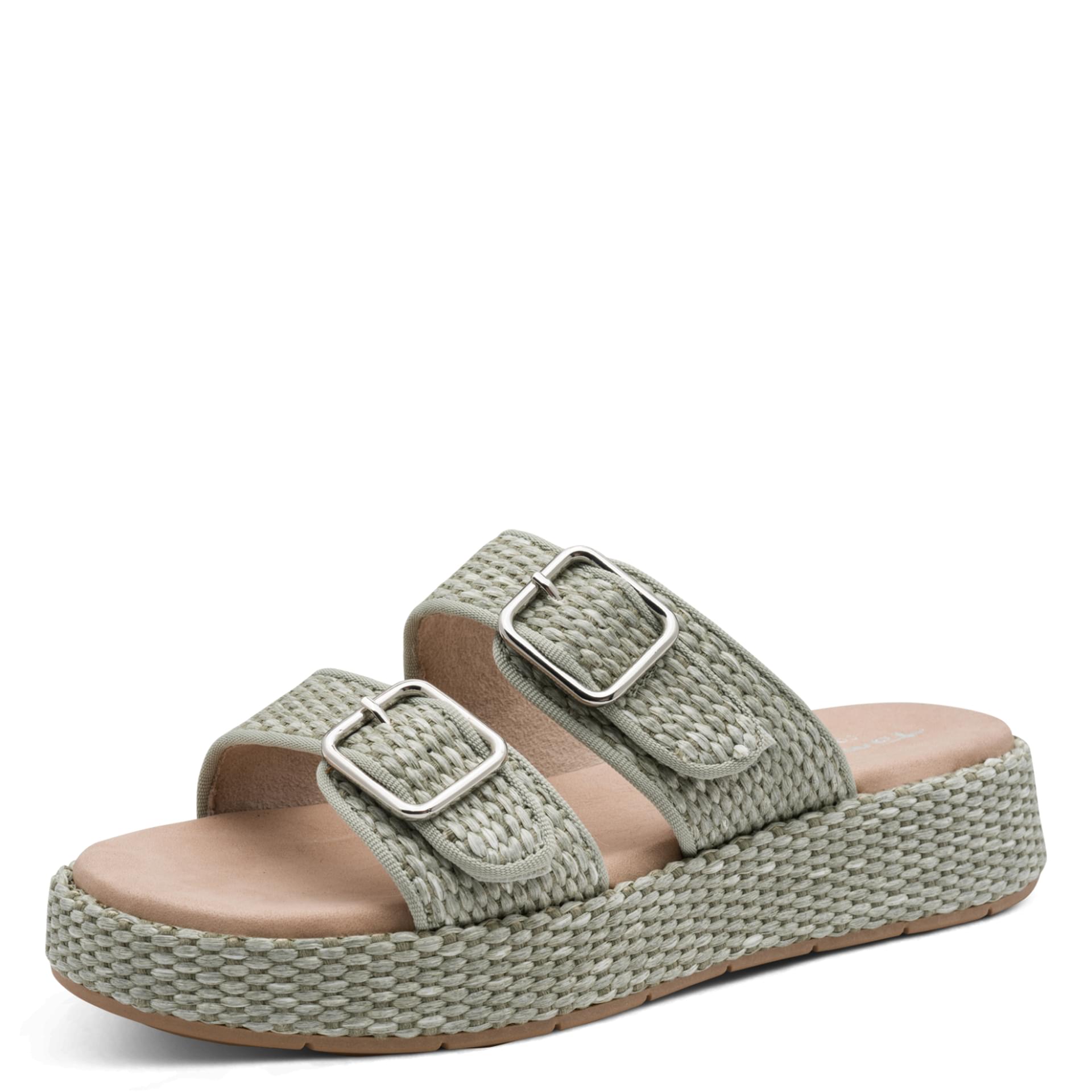 Tamaris Comfort Buno Mules cuir in Sage, vue trois-quarts (SKU 8-87211-46--701)