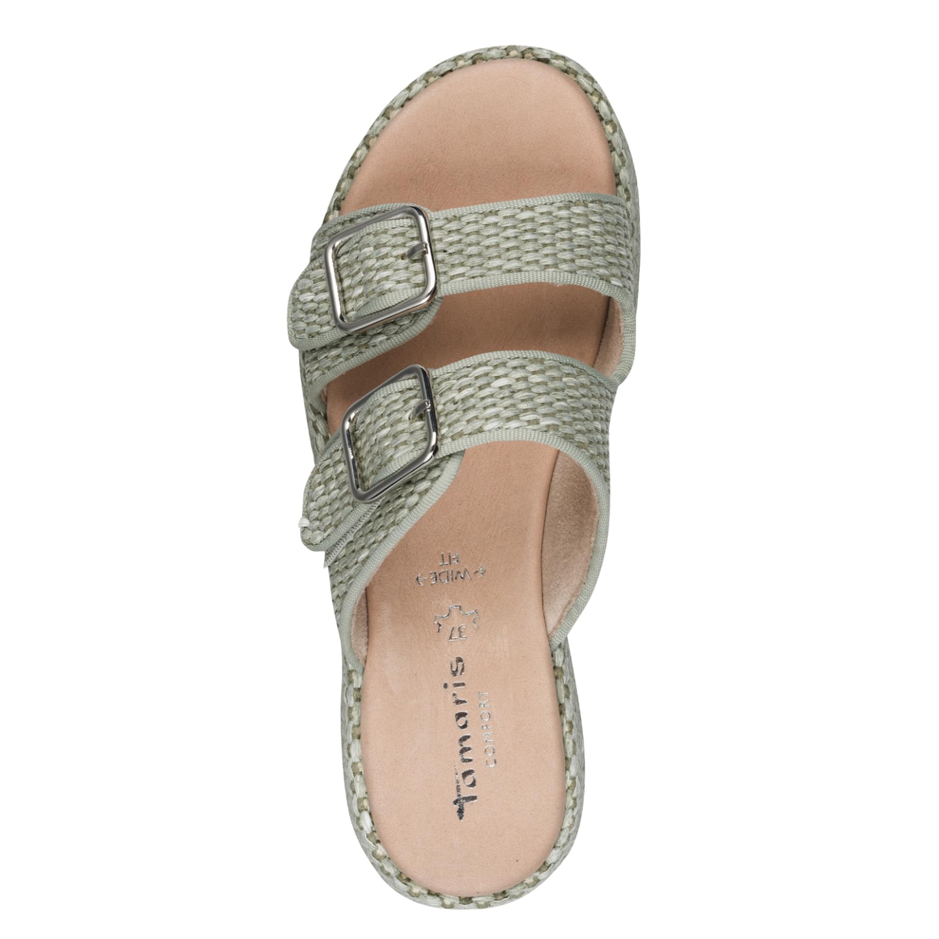 Tamaris Comfort Buno Mules cuir in Sage, vue de dessus (SKU 8-87211-46--701)