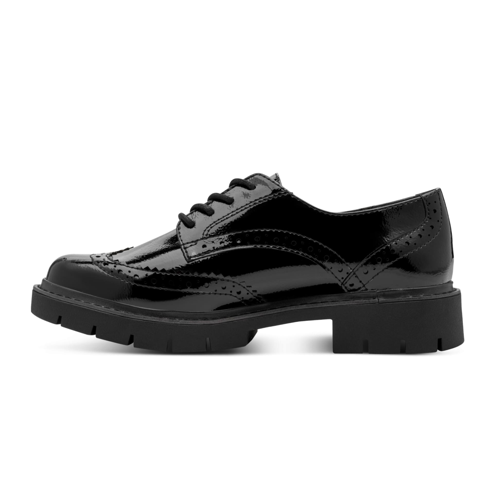 Tamaris Comfort Buta Derbies in Black Patent, côté intérieur (SKU 8-83711-47--018)
