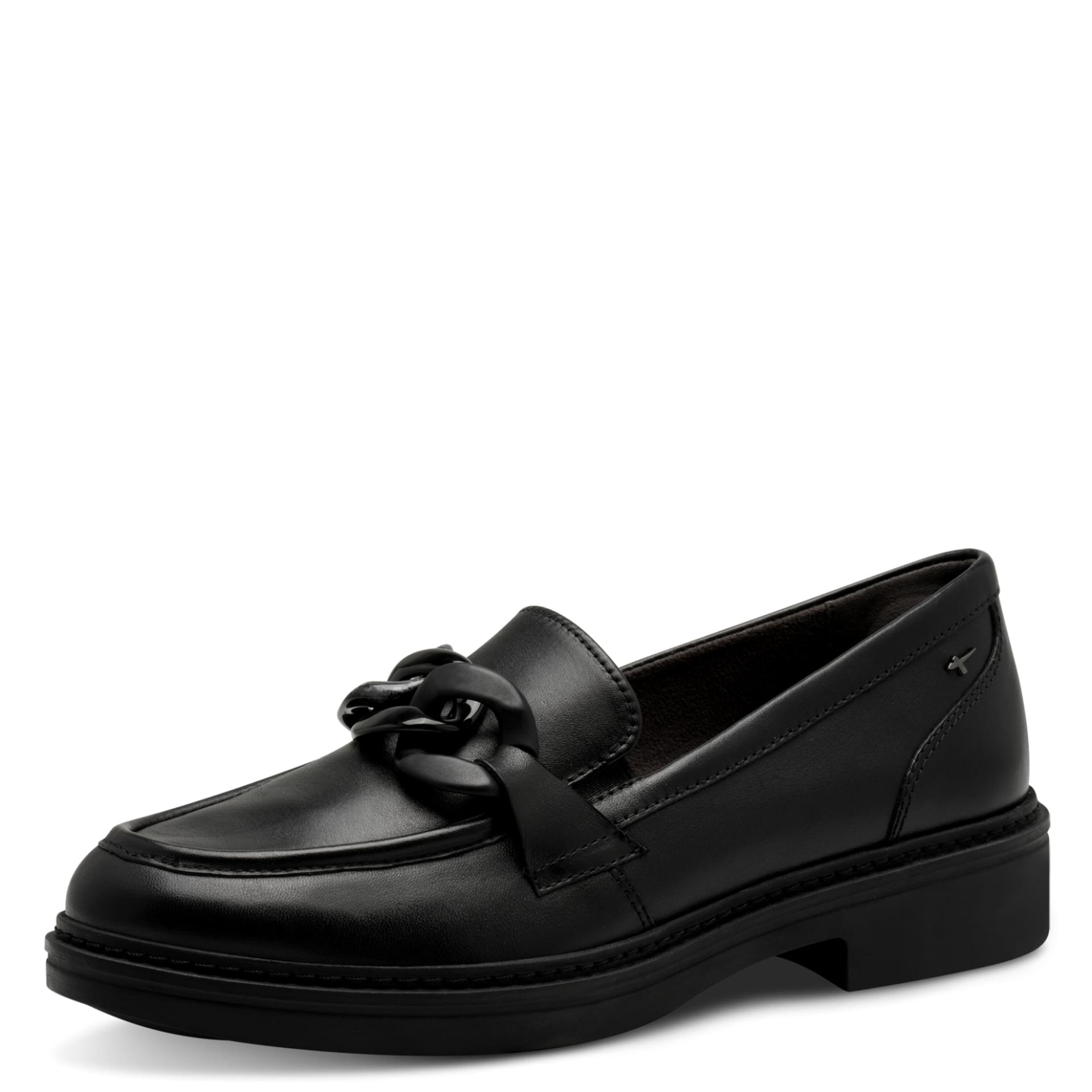 Tamaris Comfort Buta Mules in Black Nappa, vue trois-quarts (SKU 8-84303-44--022)