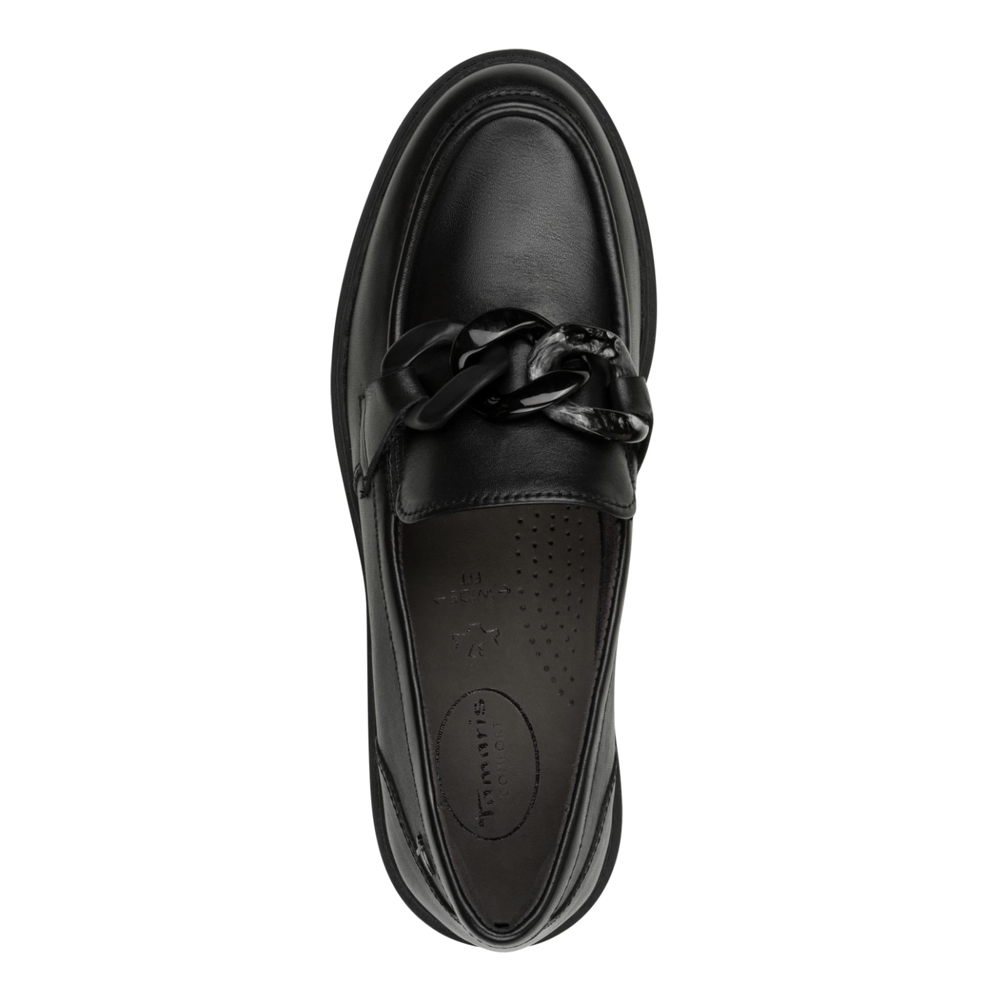 Tamaris Comfort Buta Mules in Black Nappa, vue de dessus (SKU 8-84303-44--022)