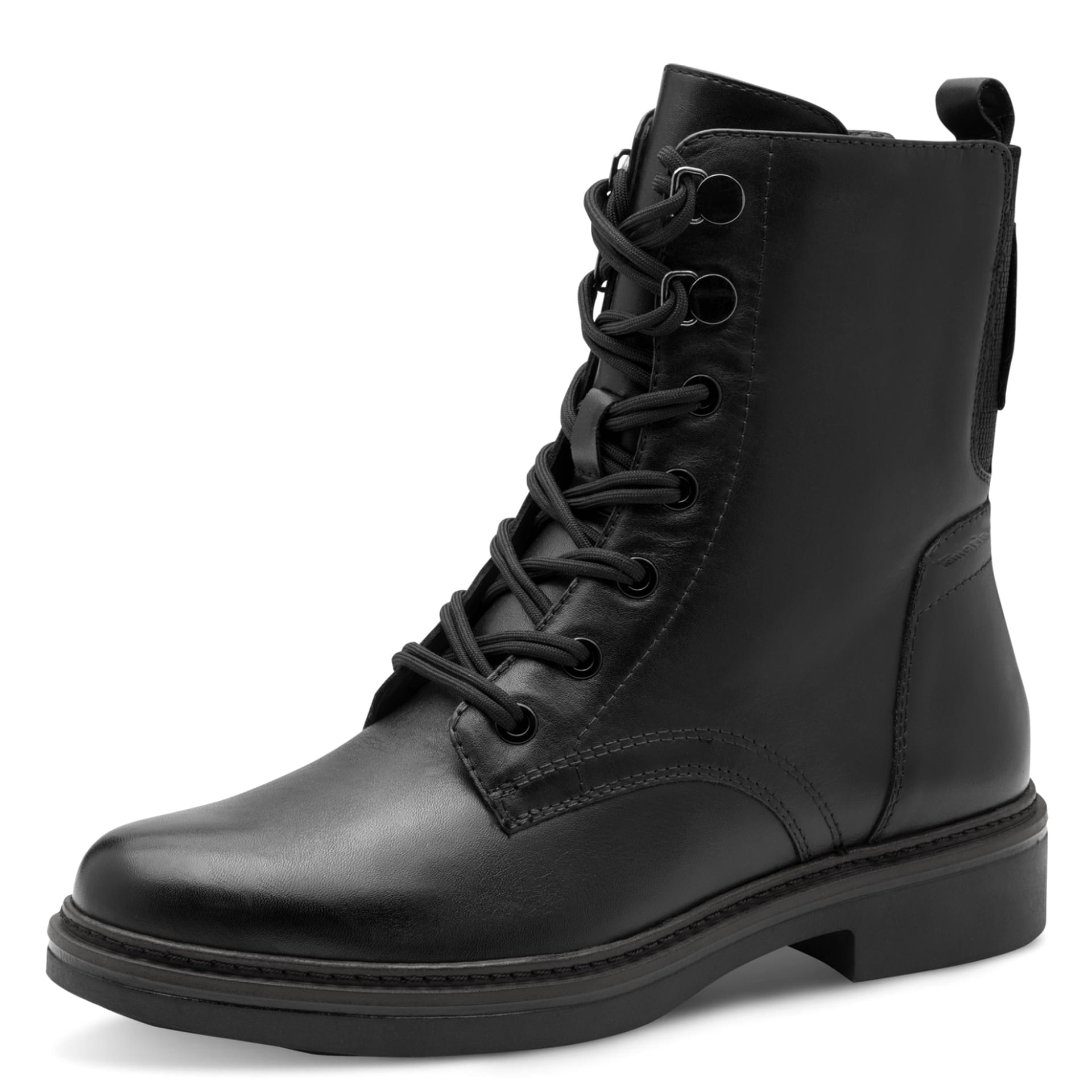 Tamaris Comfort Buta Enkellaarsjes leer in Black, driekwartaanzicht (SKU 8-85107-43--001)
