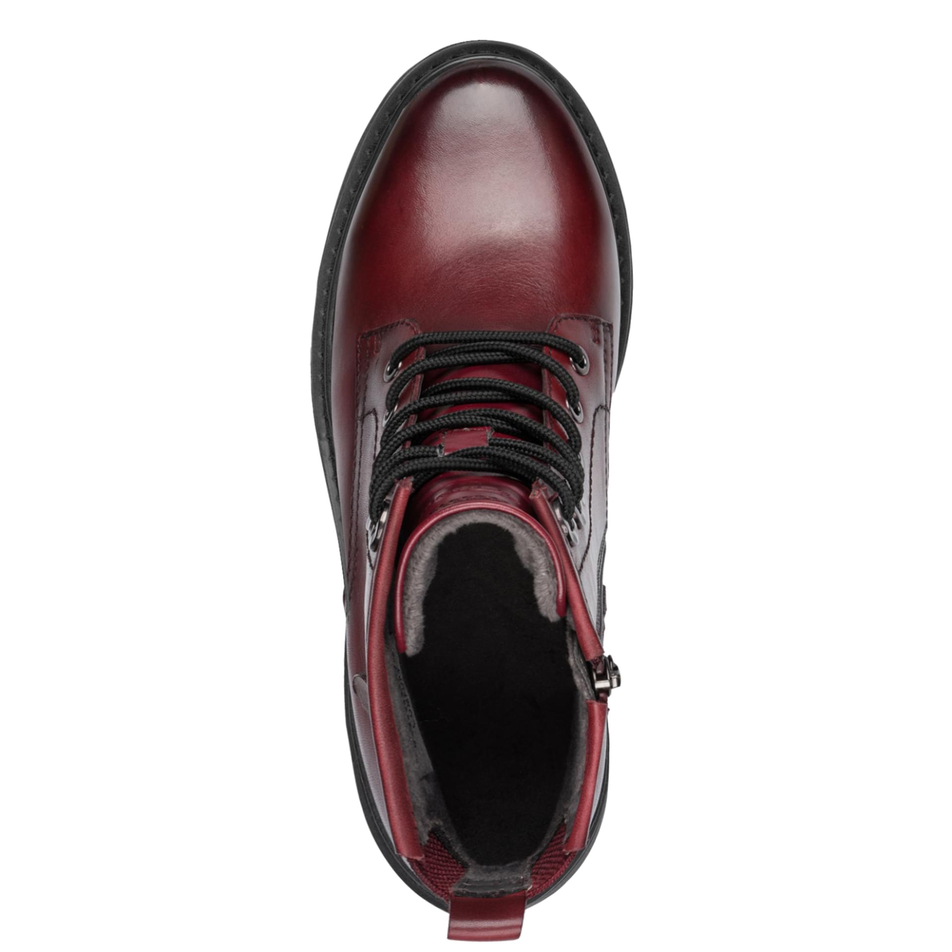 Tamaris Comfort Buta Ankle Boots in Bordeaux, top view (SKU 8-85203-45--549)