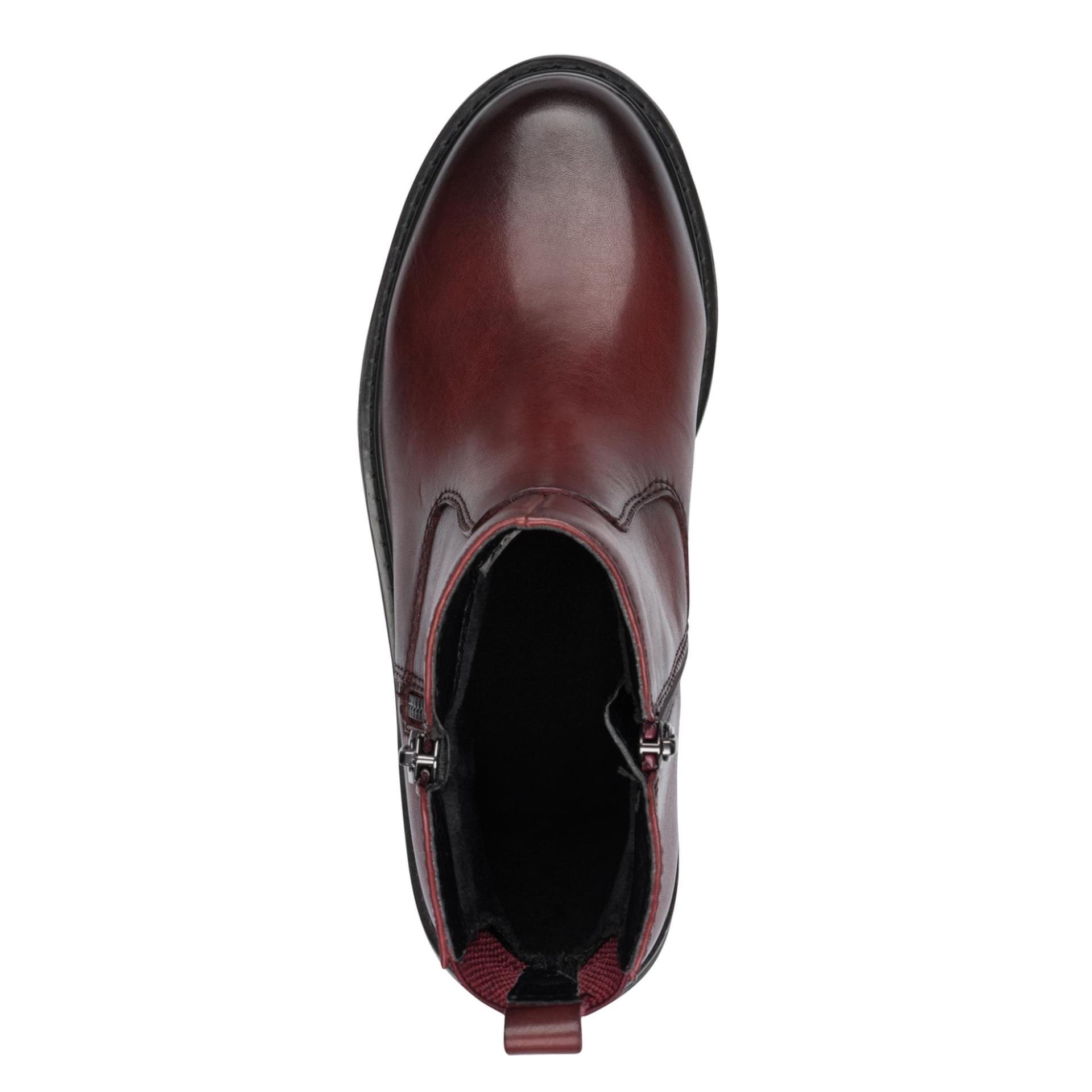 Tamaris Comfort Buta Ankle Boots in Bordeaux, top view (SKU 8-85406-45--549)