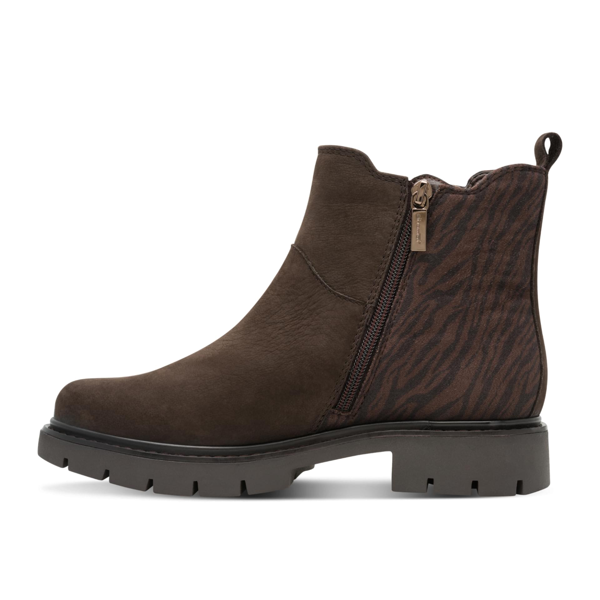 Tamaris Comfort Buta Chelsea Boots in Mocca Comb, côté intérieur (SKU 8-85421-45--394)