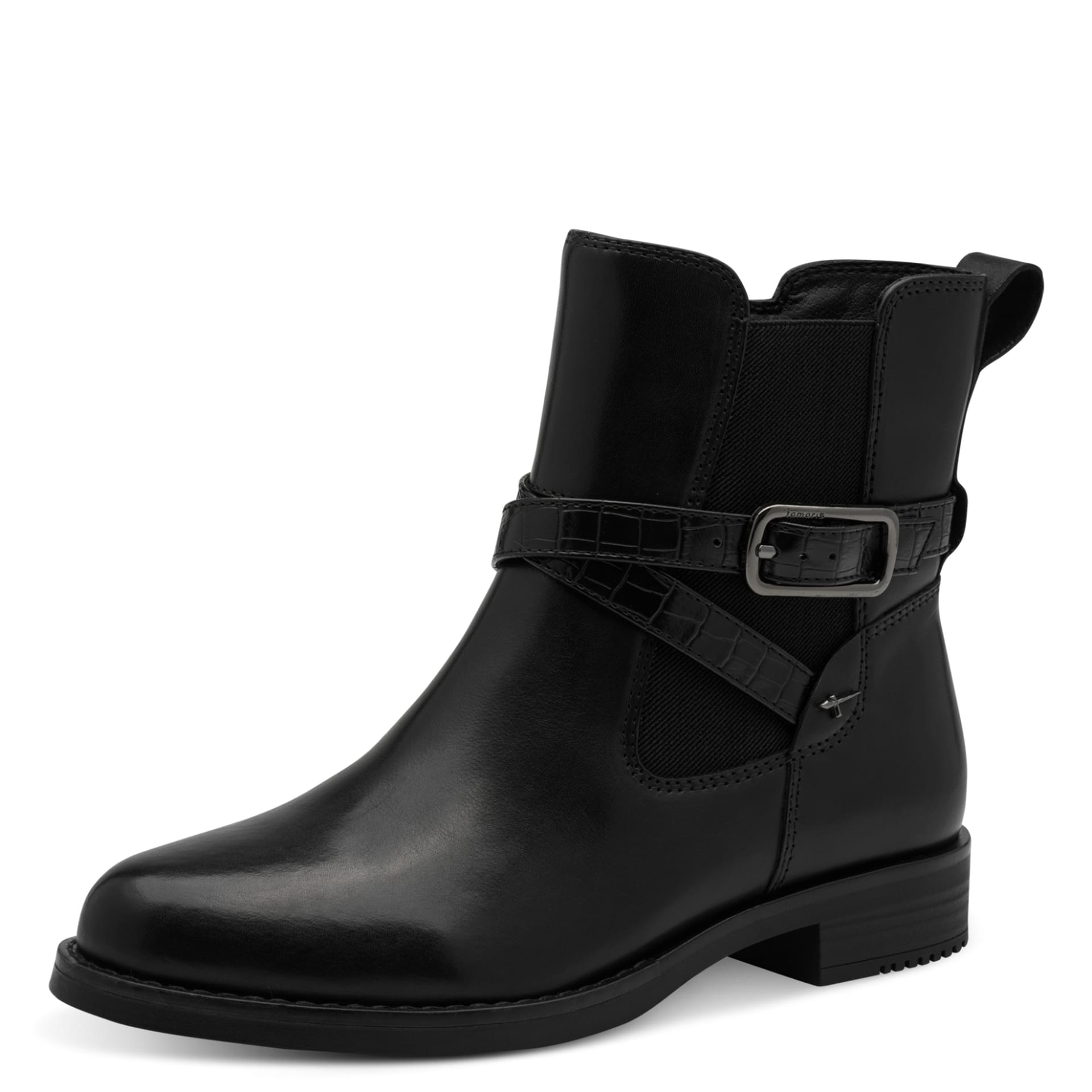 Tamaris Comfort Daria Chelsea Boots leather in Black, three-quarter view (SKU 8-85320-47--001)